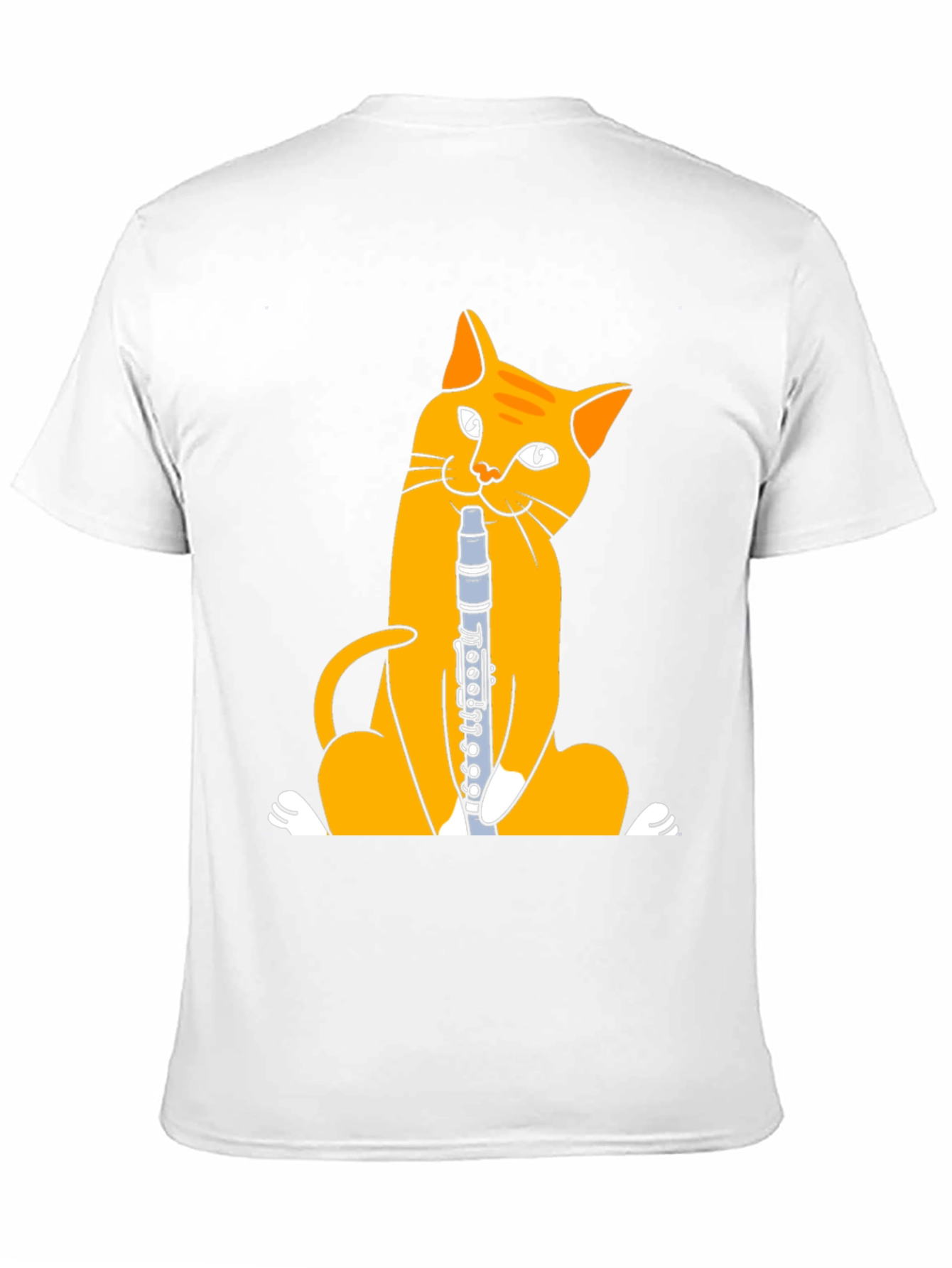 Black Cat Playing Clarinet T-Shirt - Black Cotton Tee view 11