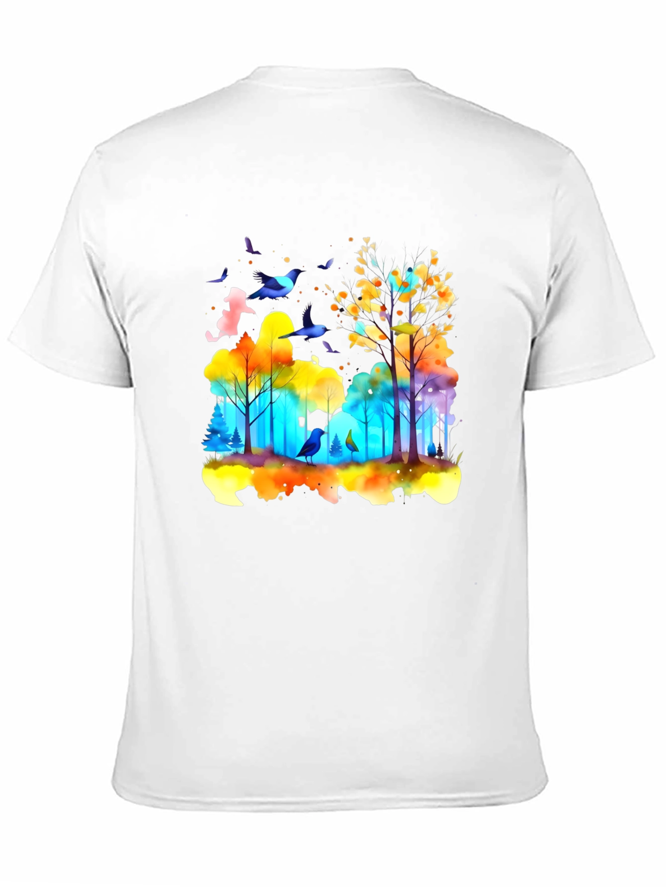 Black Watercolor Forest Birds T-Shirt view 11