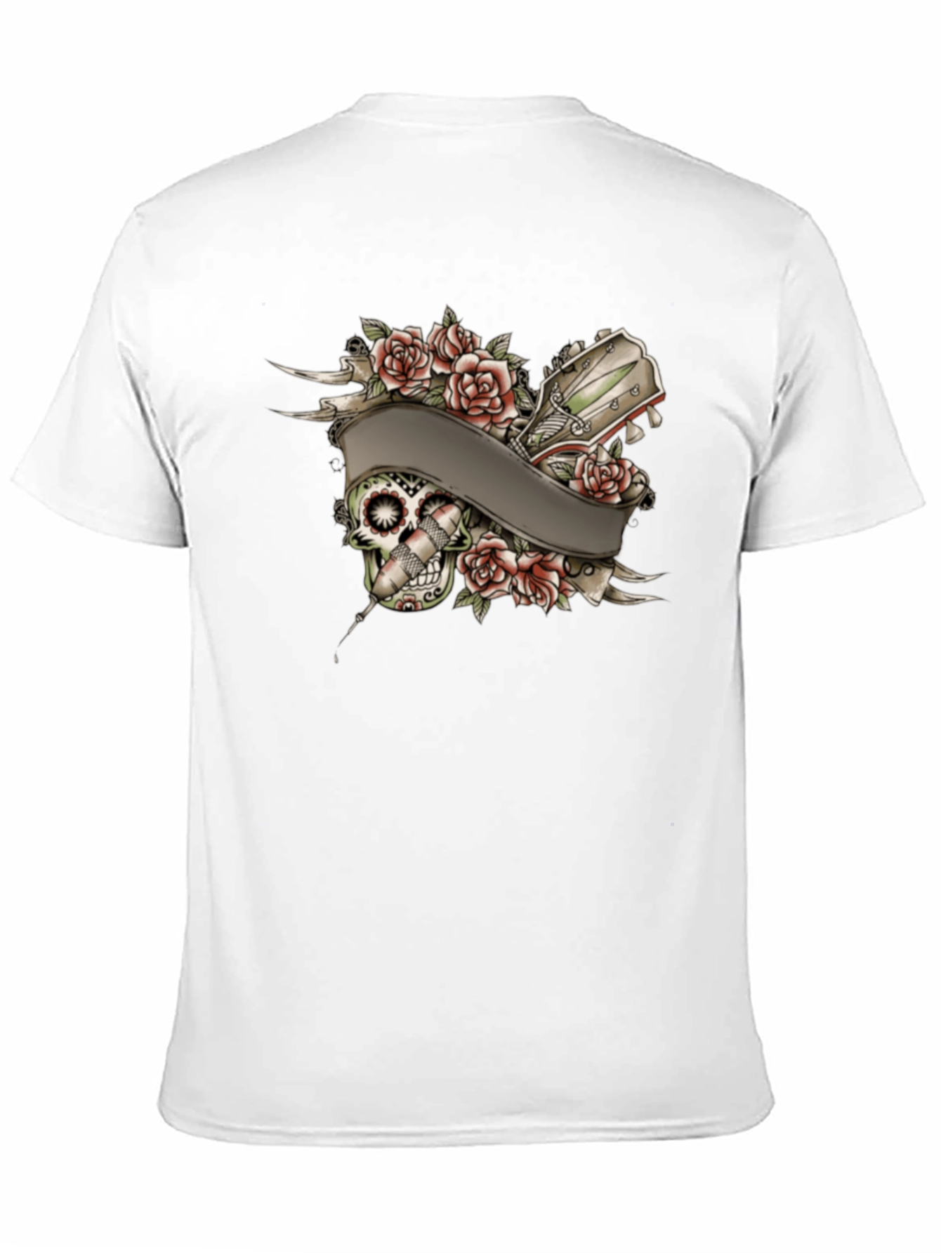 Black Skull Roses Tattoo Style Graphic Tee view 11