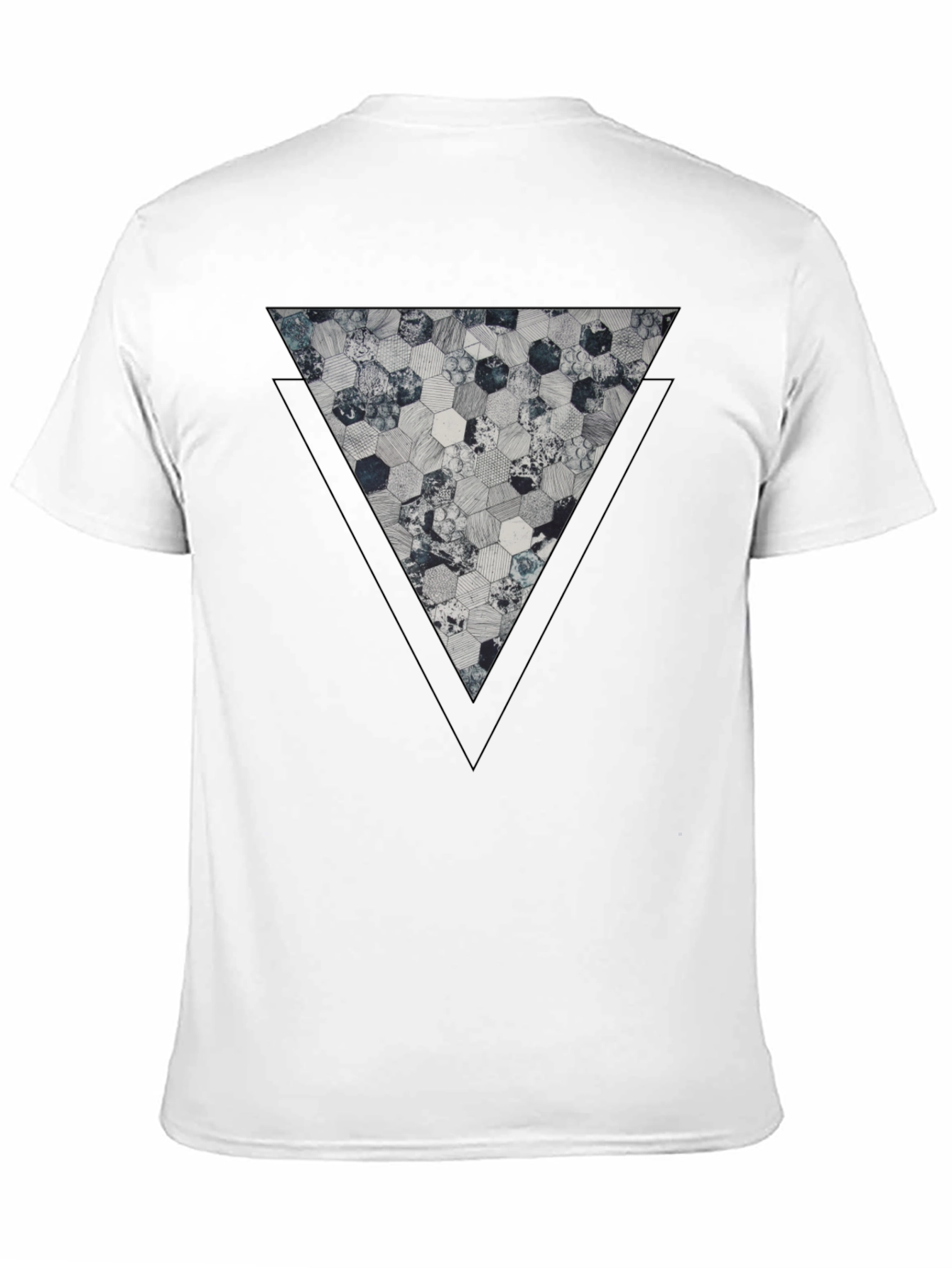 Black Geometric Hexagon Triangle Graphic Tee - Black view 11