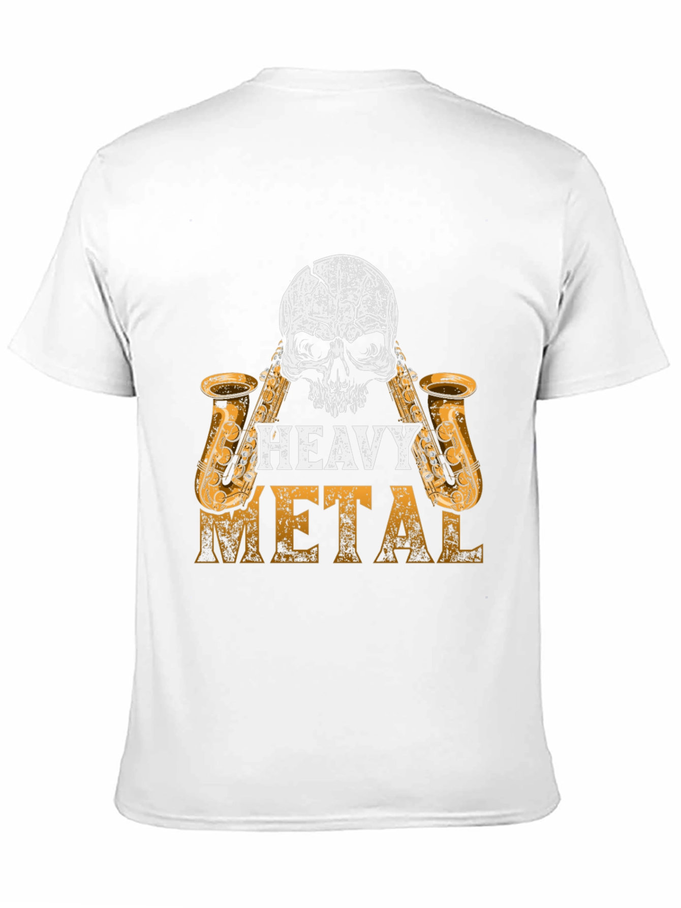 Black Heavy Metal Skull Saxophone Graphic Black T-Shirt view 11