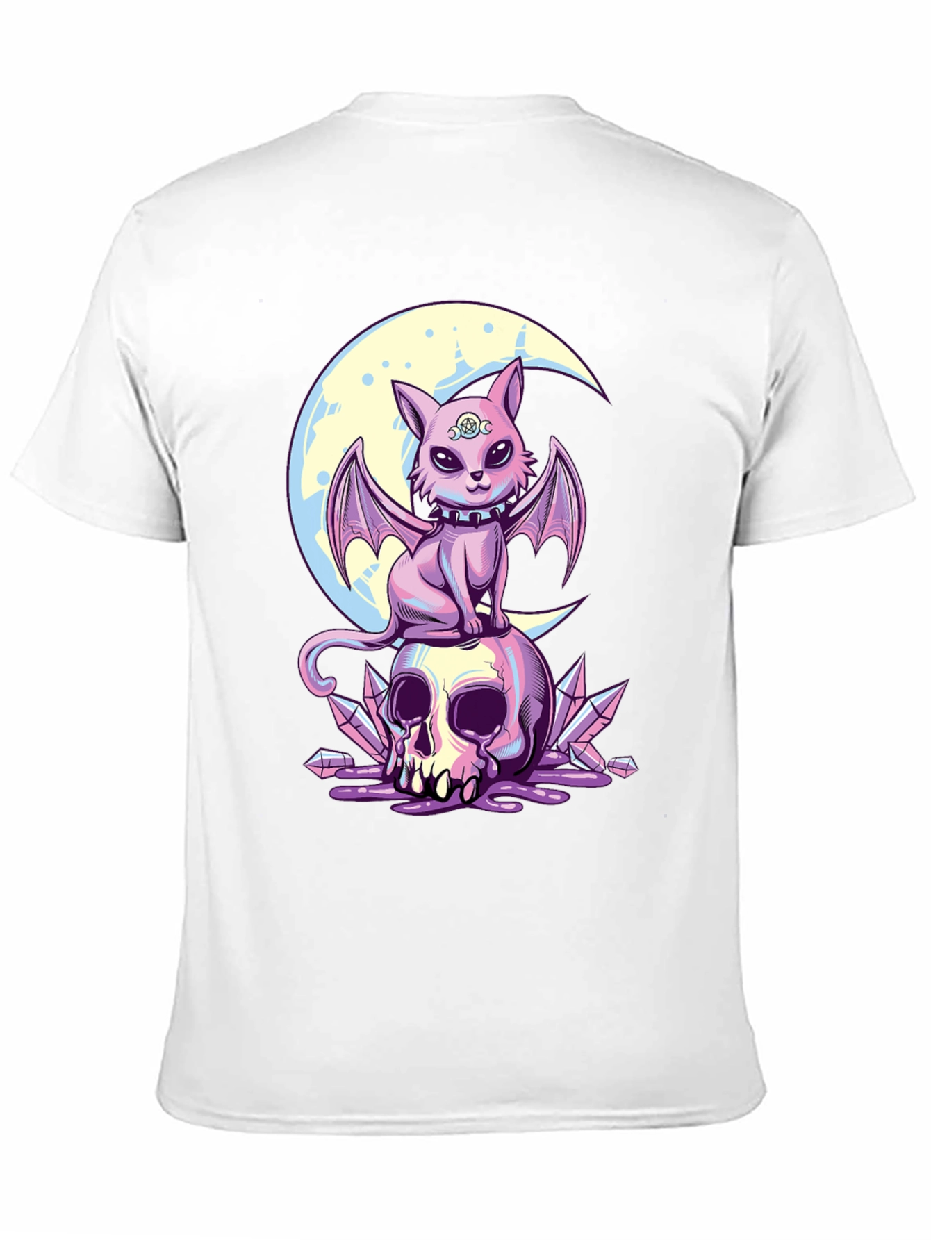 Black Skull Moon Bat Cat Graphic T-Shirt view 11