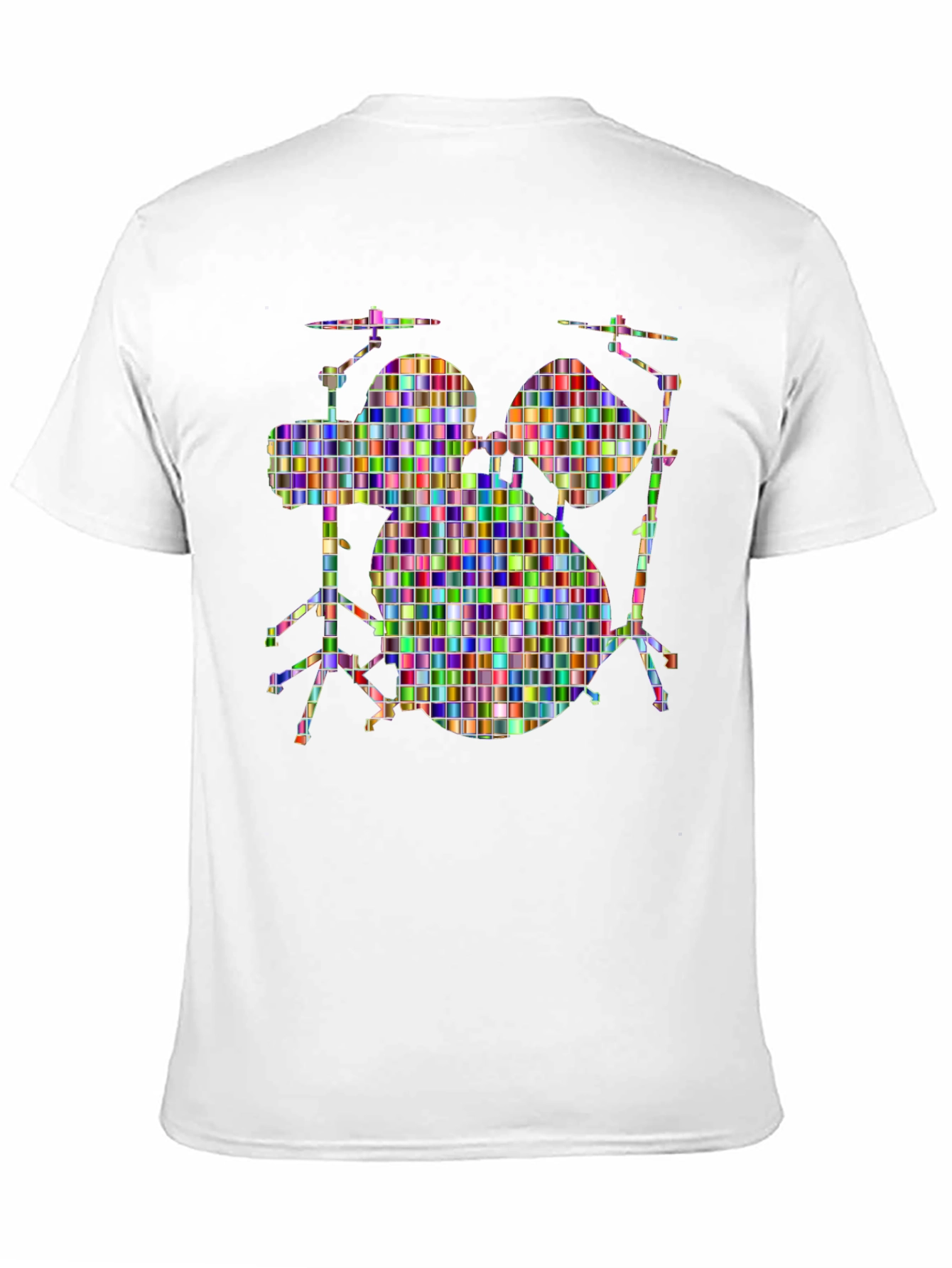 Black Colorful Drum Set Graphic Tee - Black Cotton T-Shirt view 11