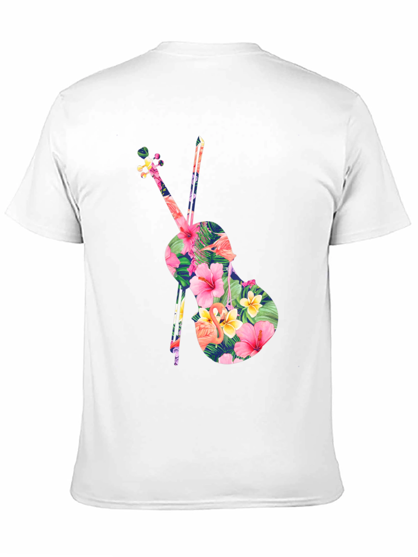 Black Floral Violin Graphic Tee - Tropical Music Lover Shirt view 11