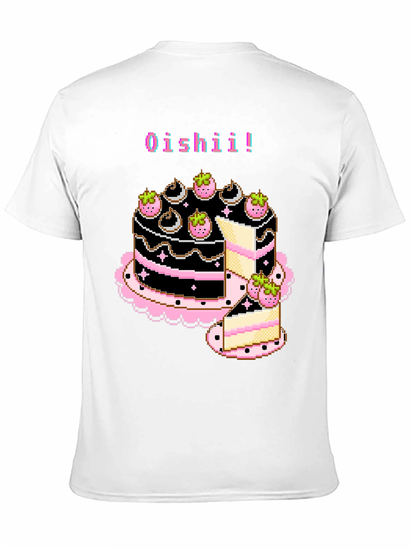 Black Pixel Art Oishii Cake T-Shirt view 11