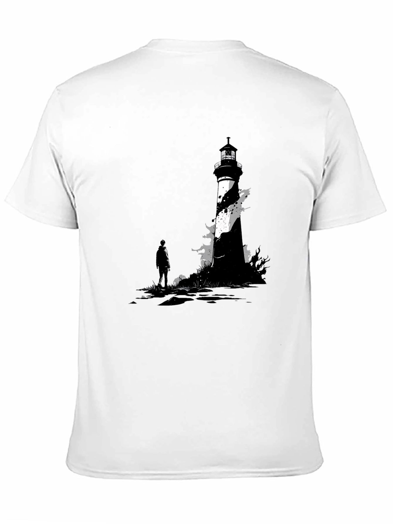 Black Lighthouse Graphic Tee - Coastal Style T-Shirt view 11