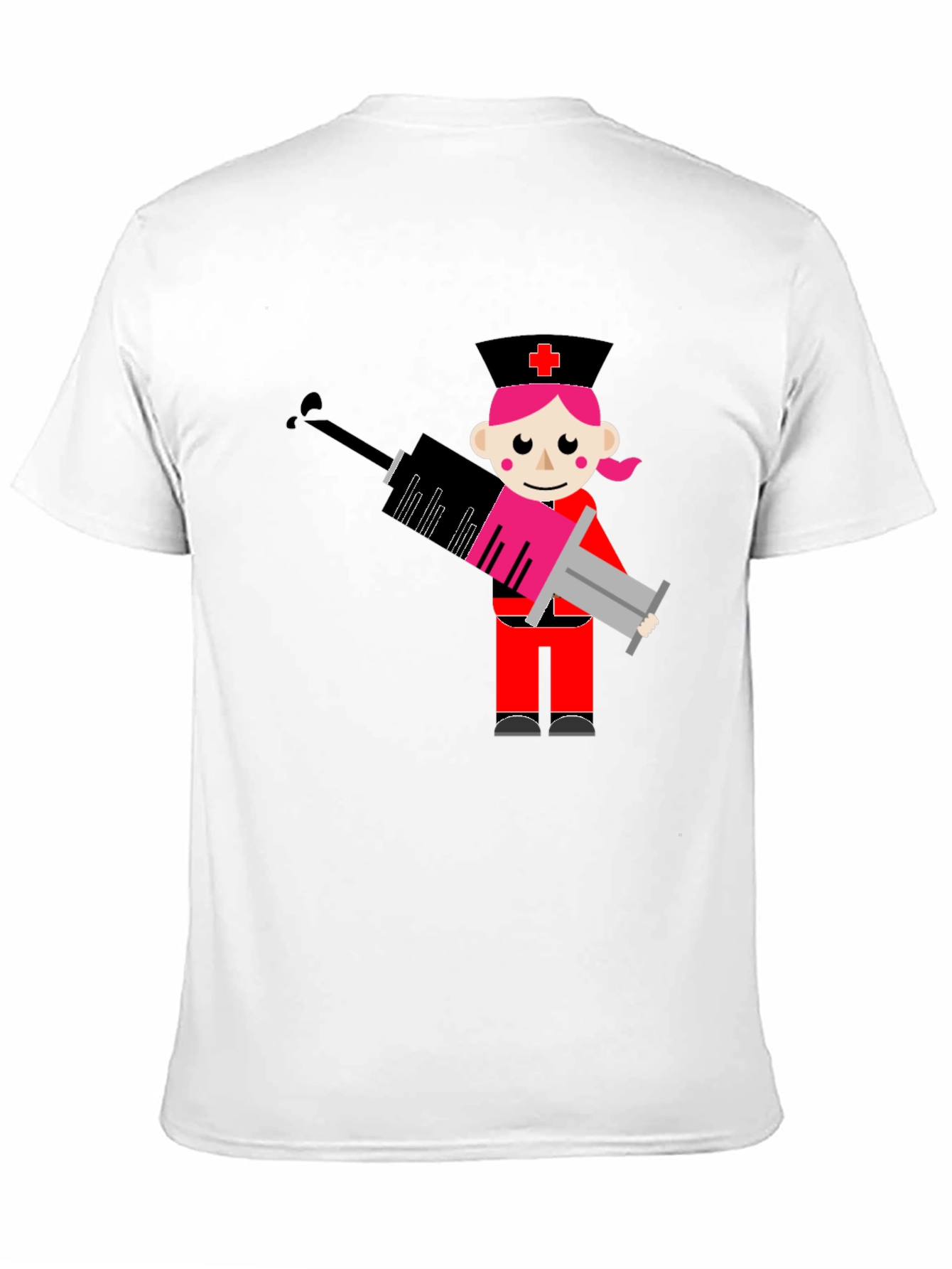 Black Cartoon Nurse Syringe Graphic T-Shirt - Black Cotton Tee view 11