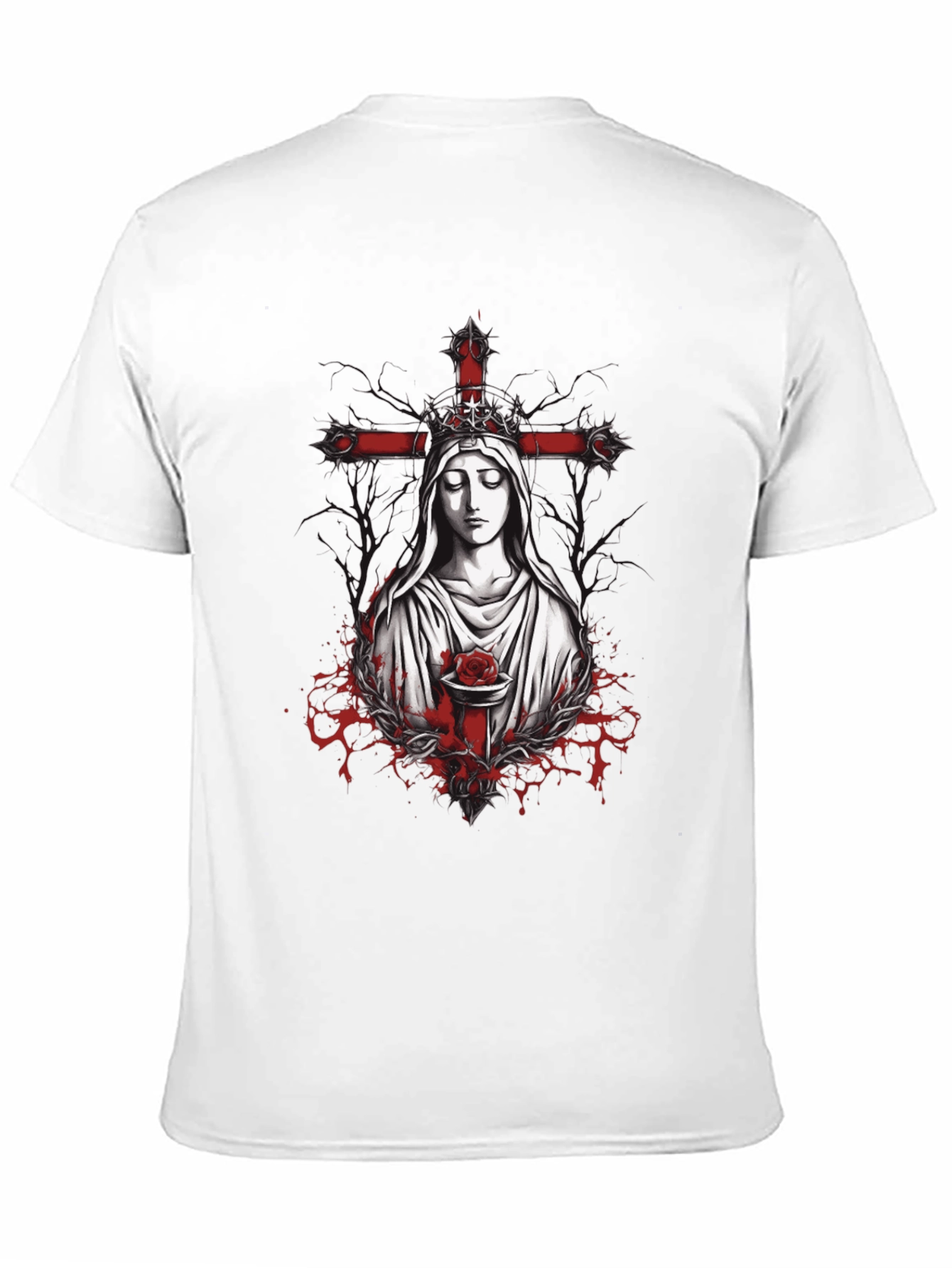 Black Virgin Mary Rose Cross Graphic Tee view 11