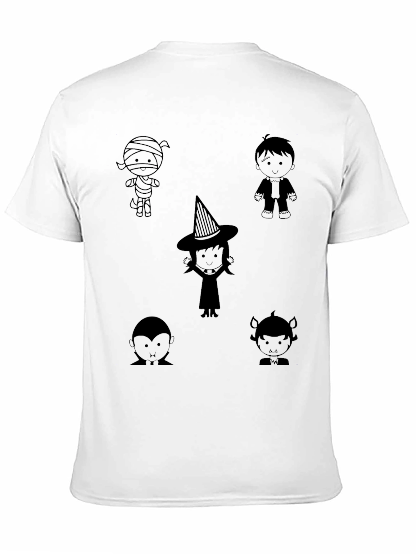 Black Halloween Cartoon Character Print Black T-Shirt view 11