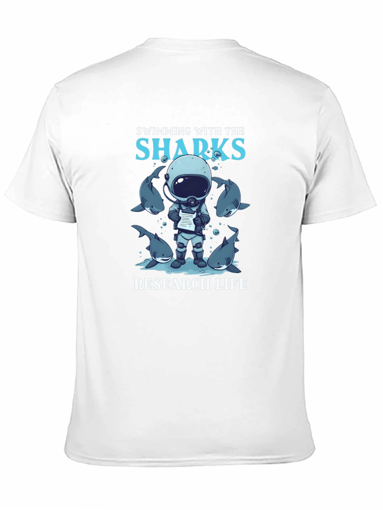 Black Swimming with Sharks Research Life Black T-Shirt view 11