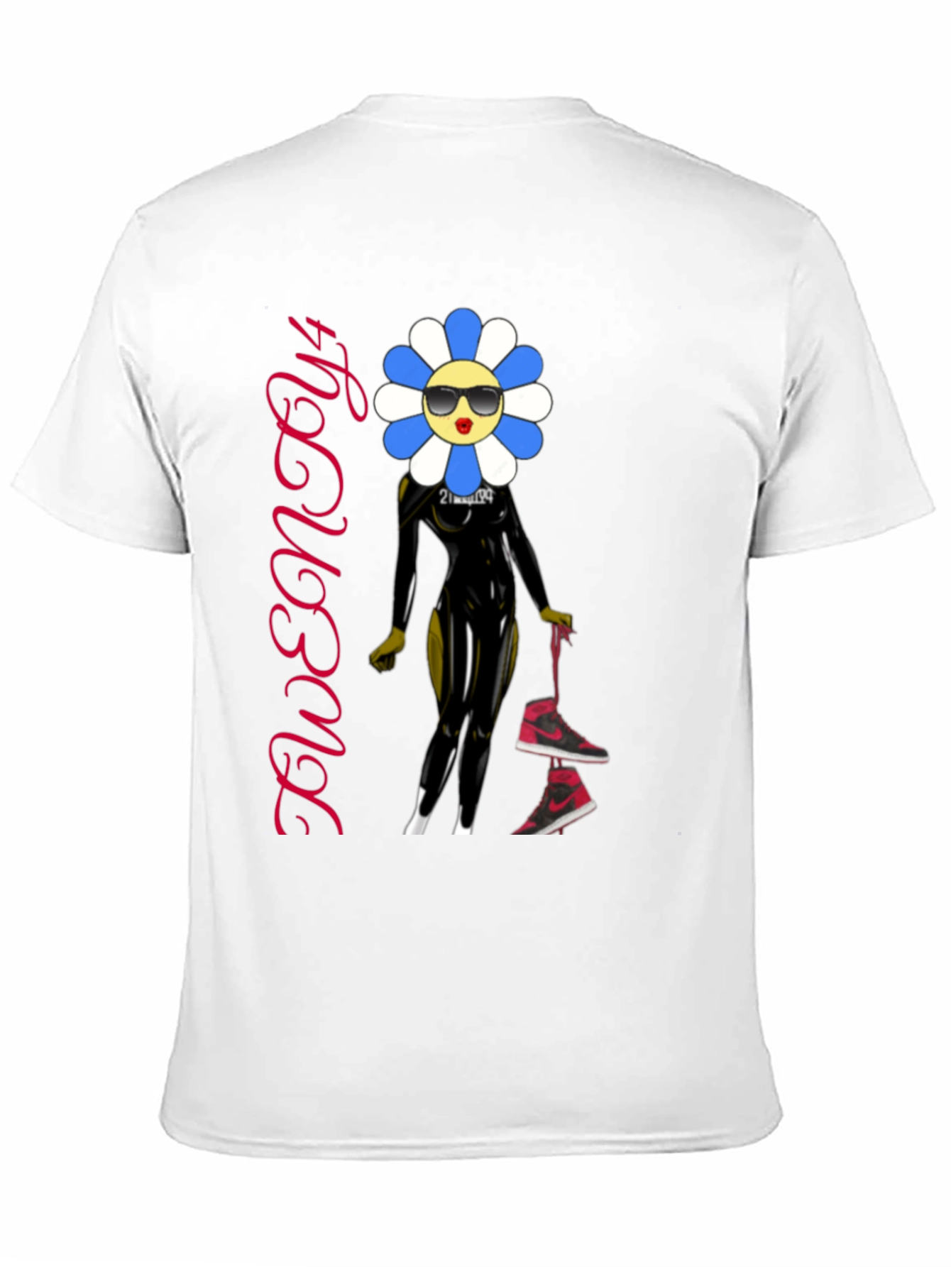 Black Trendy Flower Character Graphic Black T-Shirt view 11