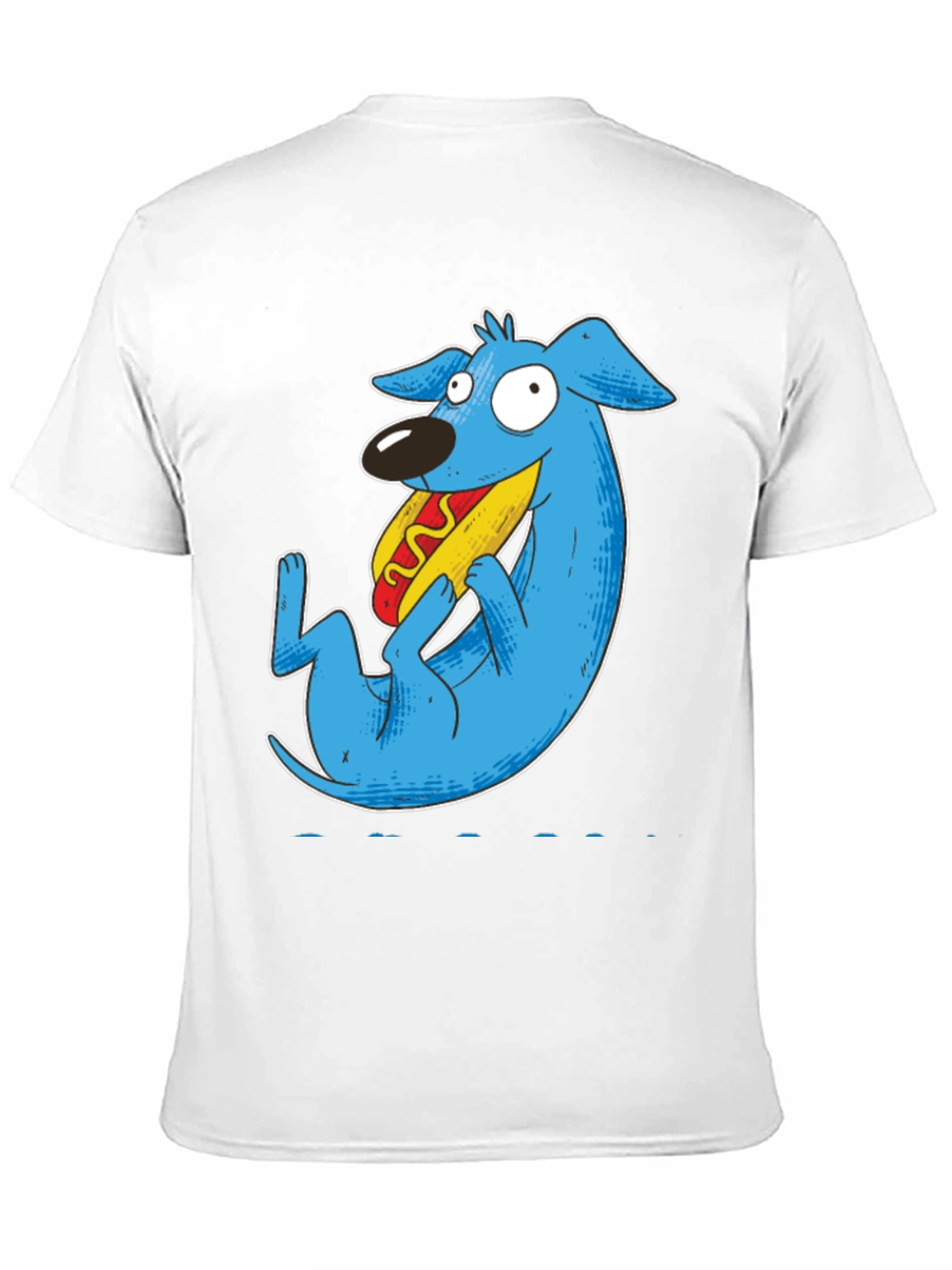Black Cartoon Blue Dog Eating Hotdog Black T-Shirt view 11
