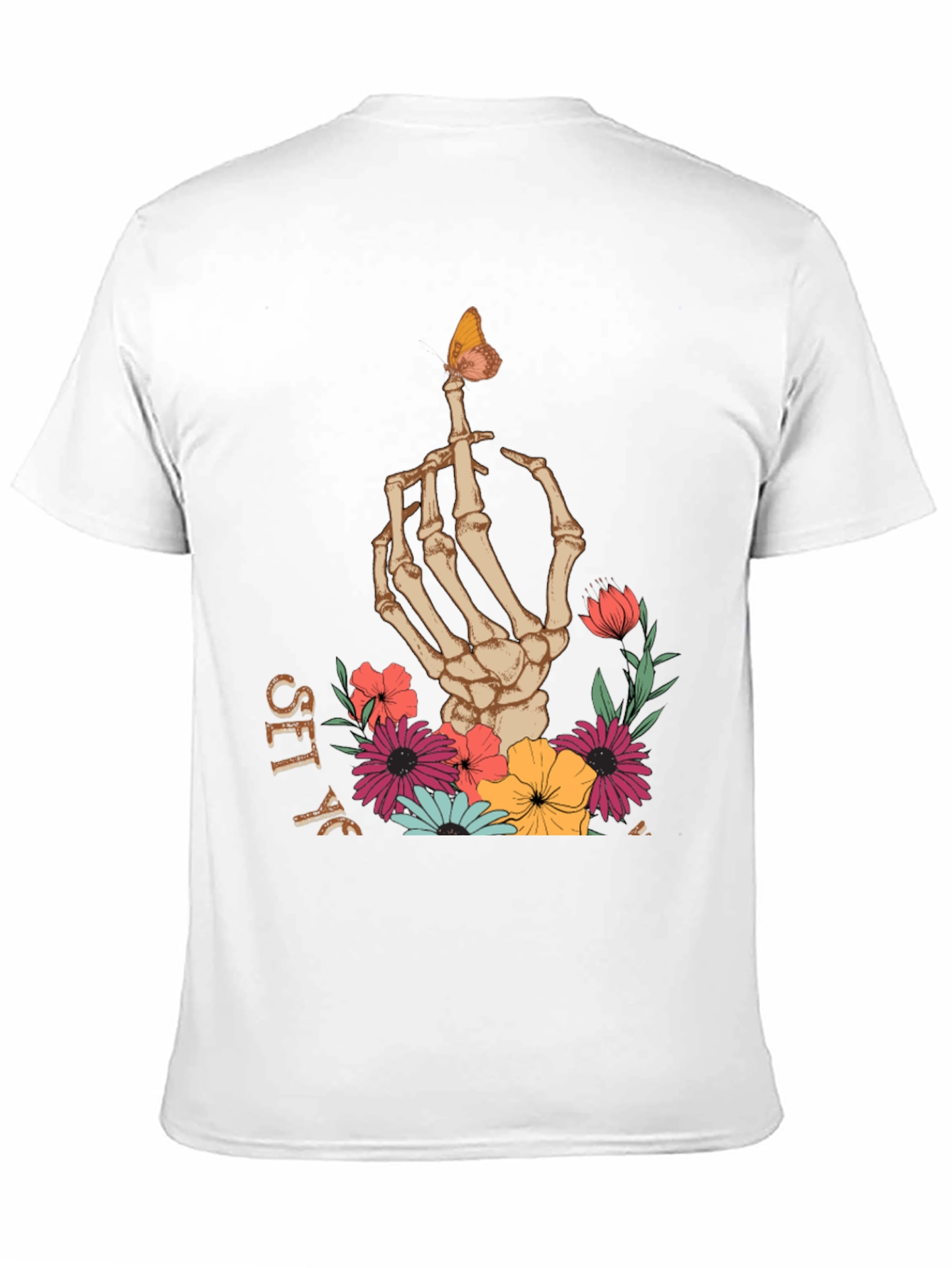 Black Floral Skeleton Hand Graphic Tee - Men's Black T-Shirt view 11