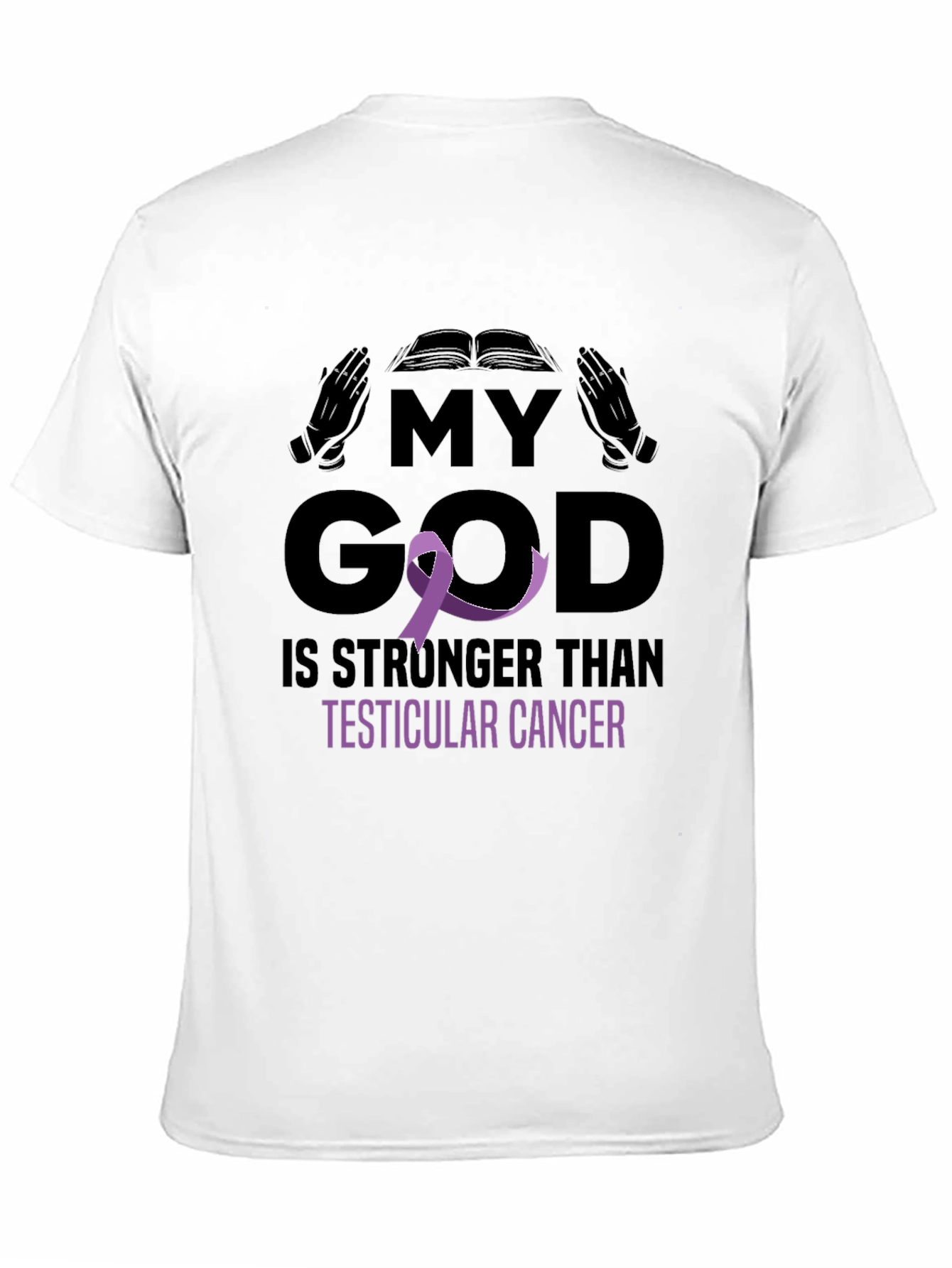 Black My God Stronger Than Testicular Cancer Awareness T-Shirt view 11
