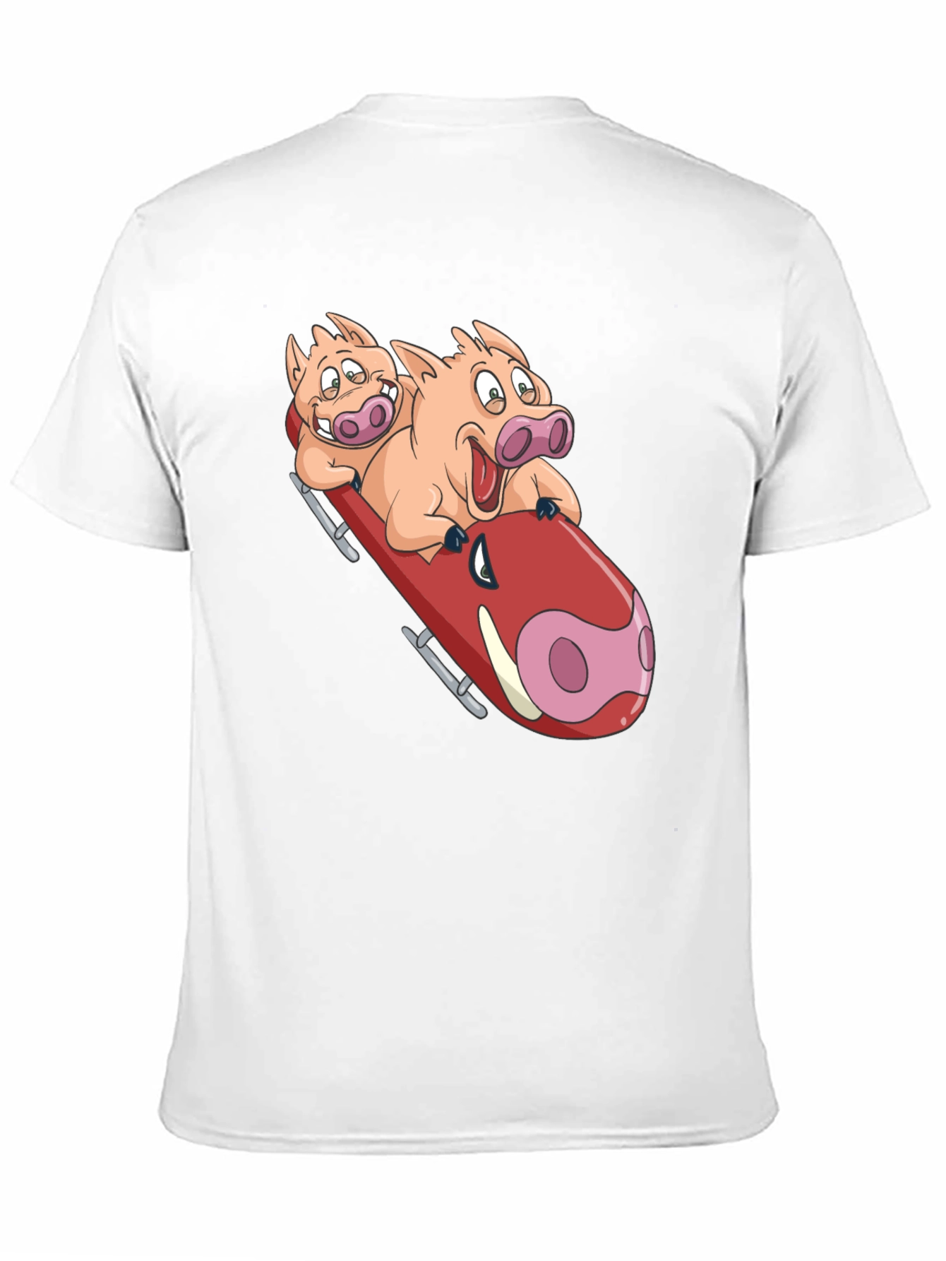 Black Funny Pigs Bobsledding Graphic T-Shirt view 11