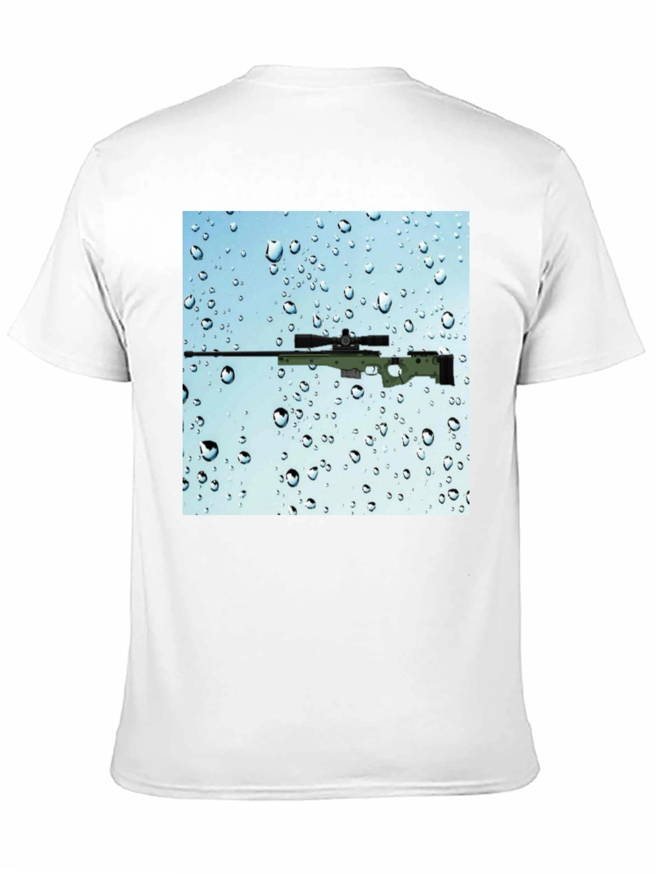 Black Gun on Rainy Window T-Shirt - Cool Graphic Tee view 11