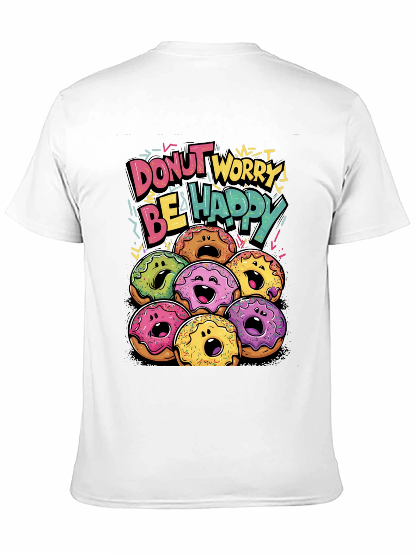 Black Donut Worry Be Happy Graphic T-Shirt view 11