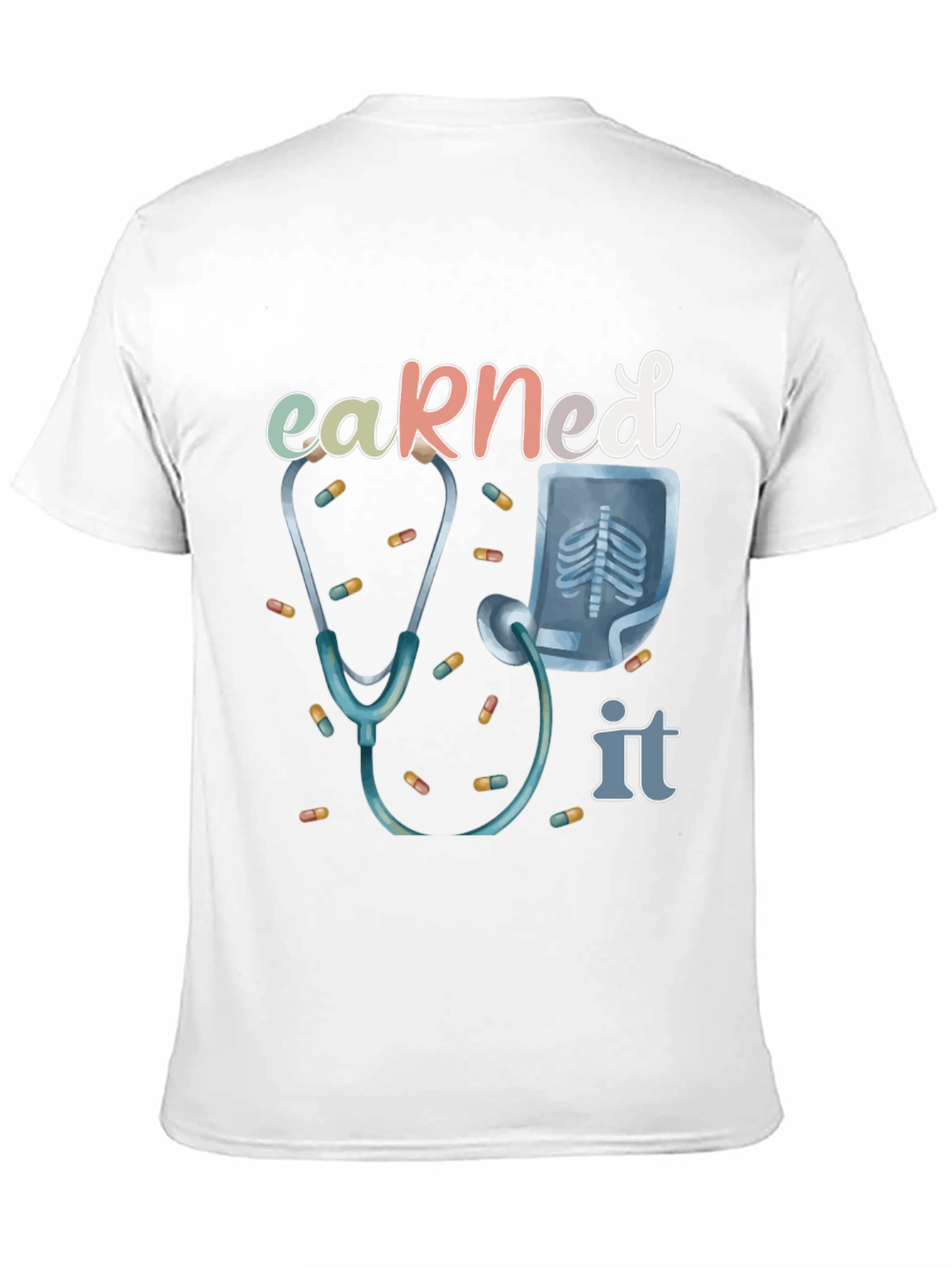 Black Earned It Doctor T-Shirt - Stethoscope & X-Ray Graphic view 11