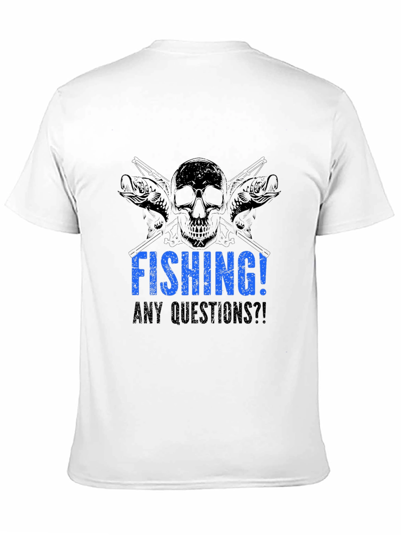 Black Fishing Skull Graphic Tee - Any Questions?! Black Cotton T-Shirt view 11