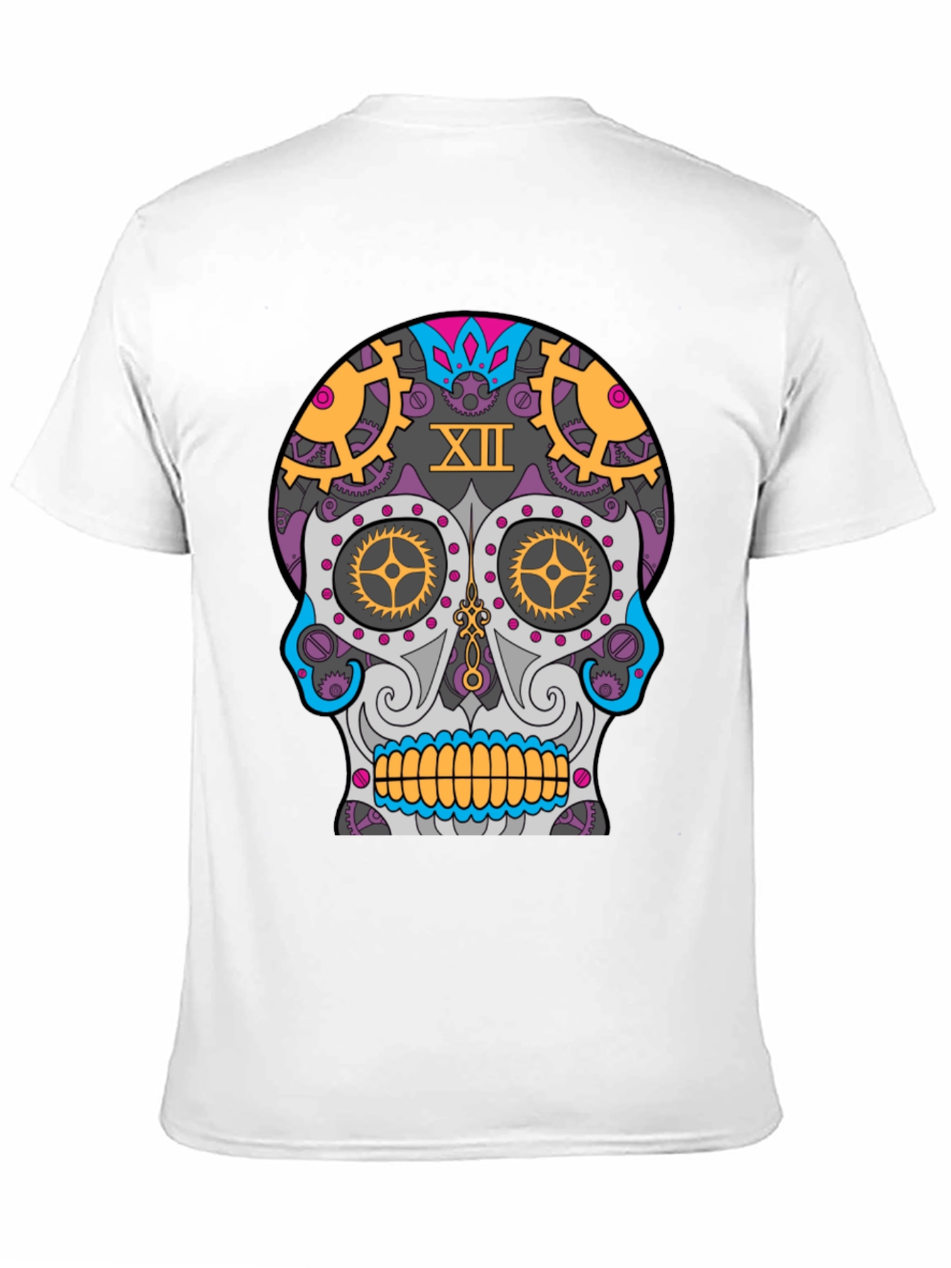 Black Steampunk Sugar Skull T-Shirt - Unique Day of the Dead Design view 11