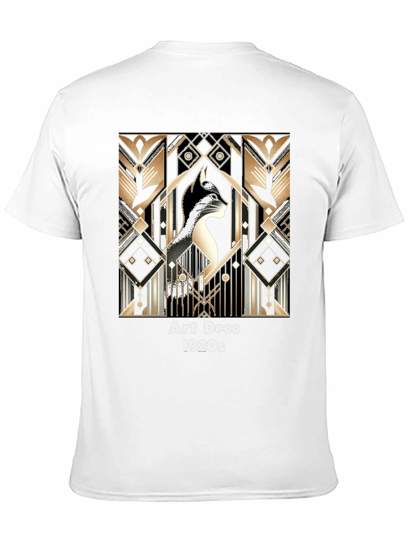 Black Art Deco Cat T-Shirt - Roaring 20s Style view 11