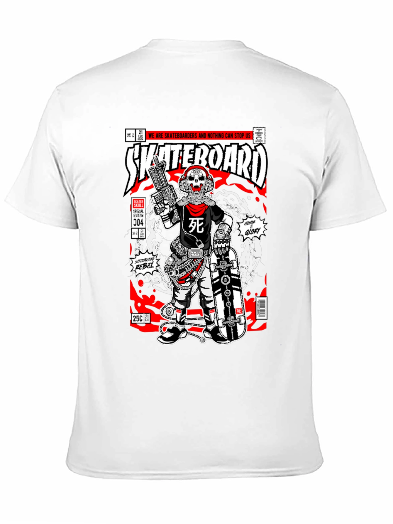 Black Skateboarder Skull Comic Graphic T-Shirt view 11