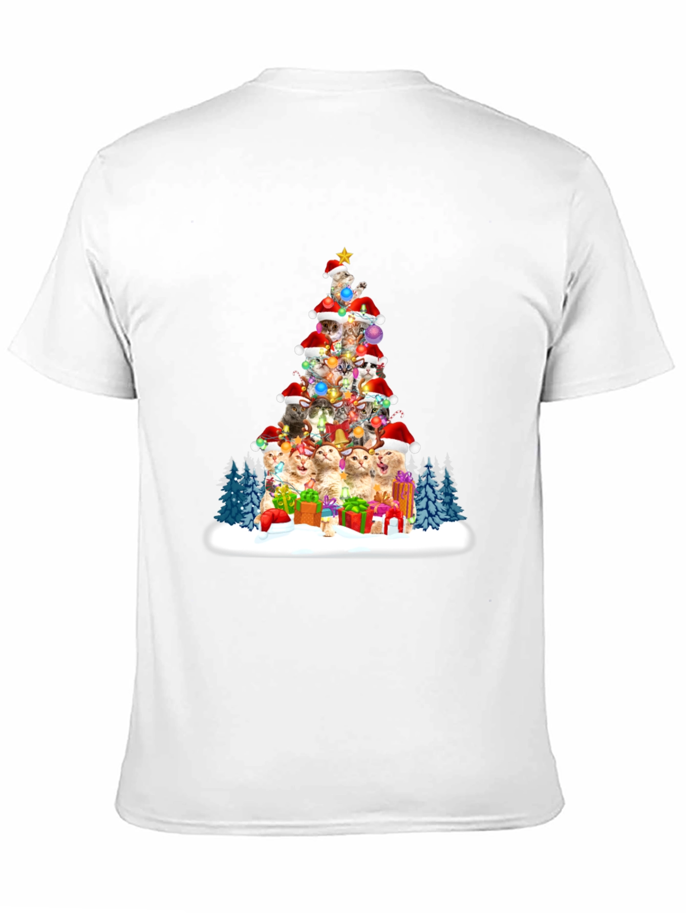 Black Festive Cat Christmas Tree T-Shirt view 11