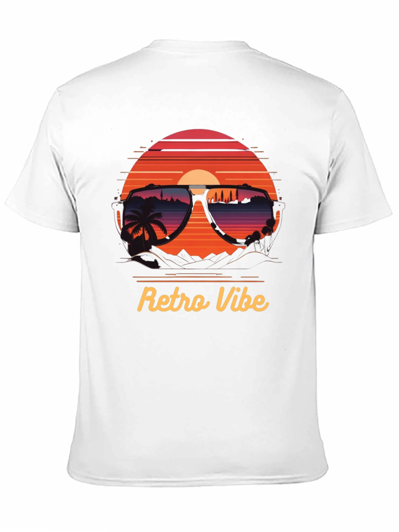 Black Retro Vibe T-Shirt - Sunglasses Sunset Design view 11