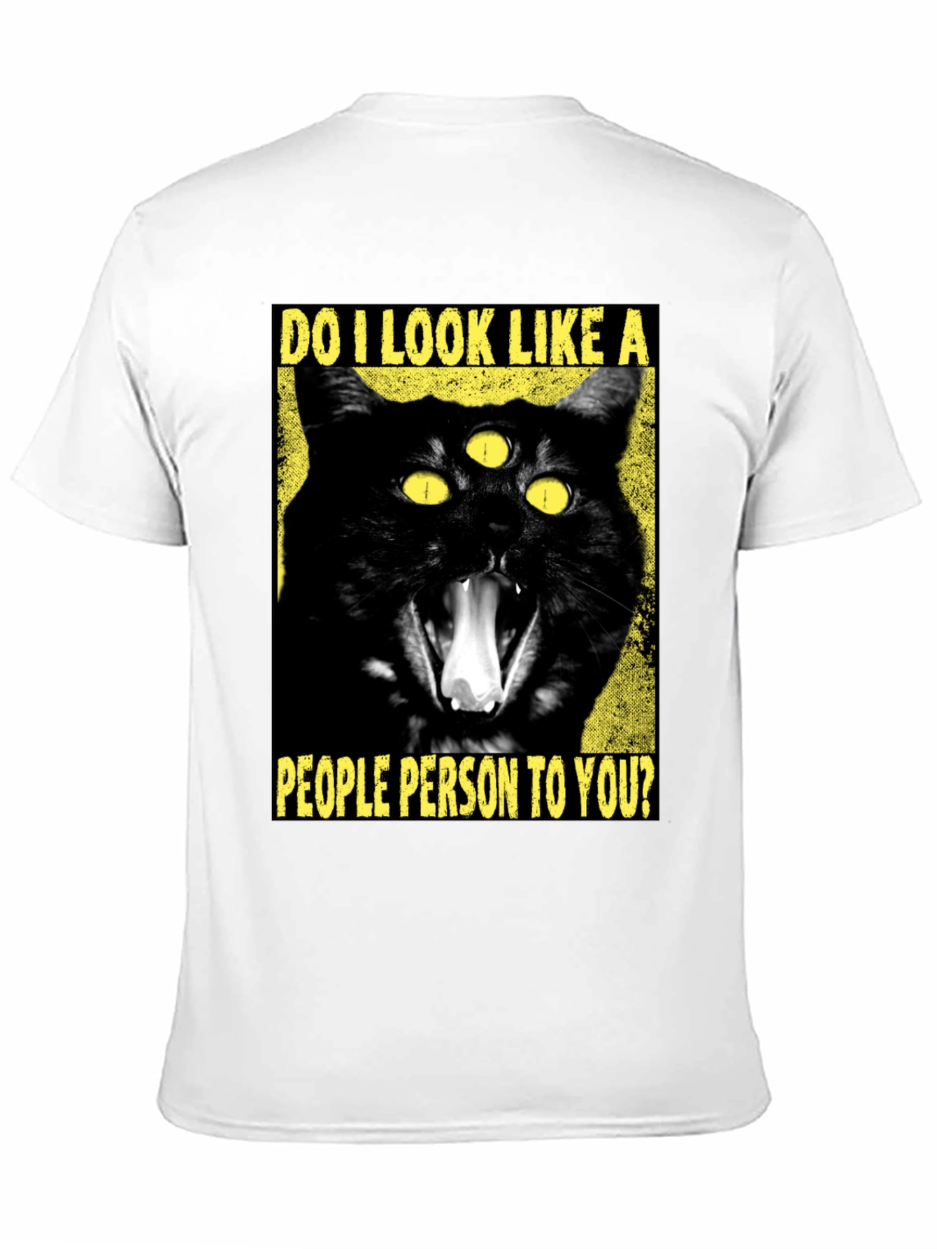 Black Three-Eyed Cat T-Shirt - "People Person" Funny Graphic Tee view 11