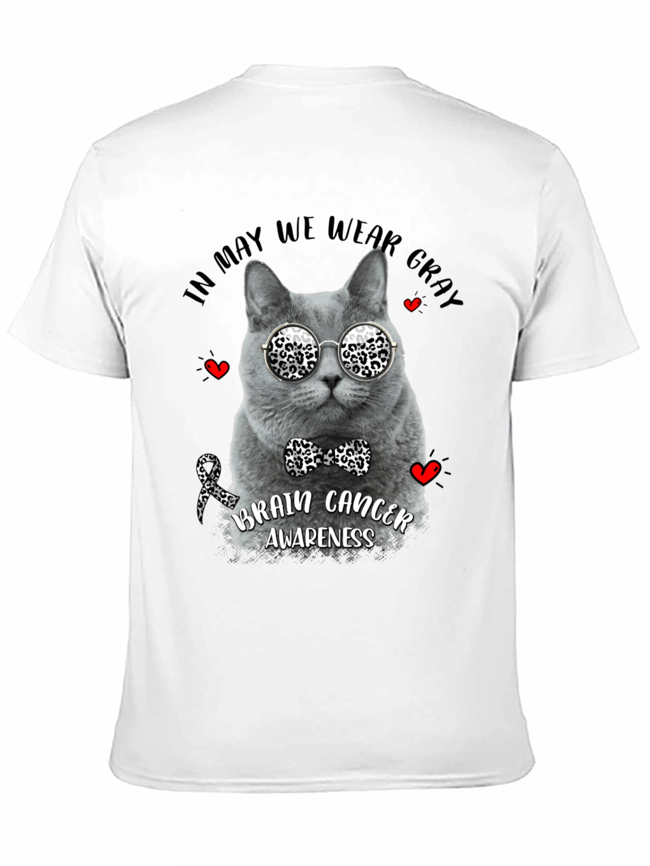 Black Gray Cat Brain Cancer Awareness T-Shirt view 11