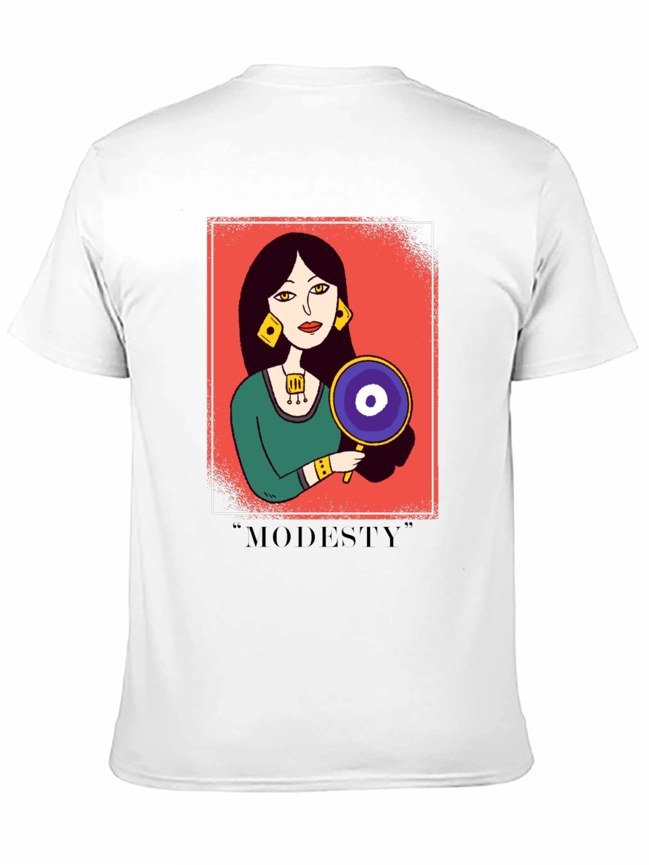 Black Graphic T-Shirt with "Modesty" Design view 11