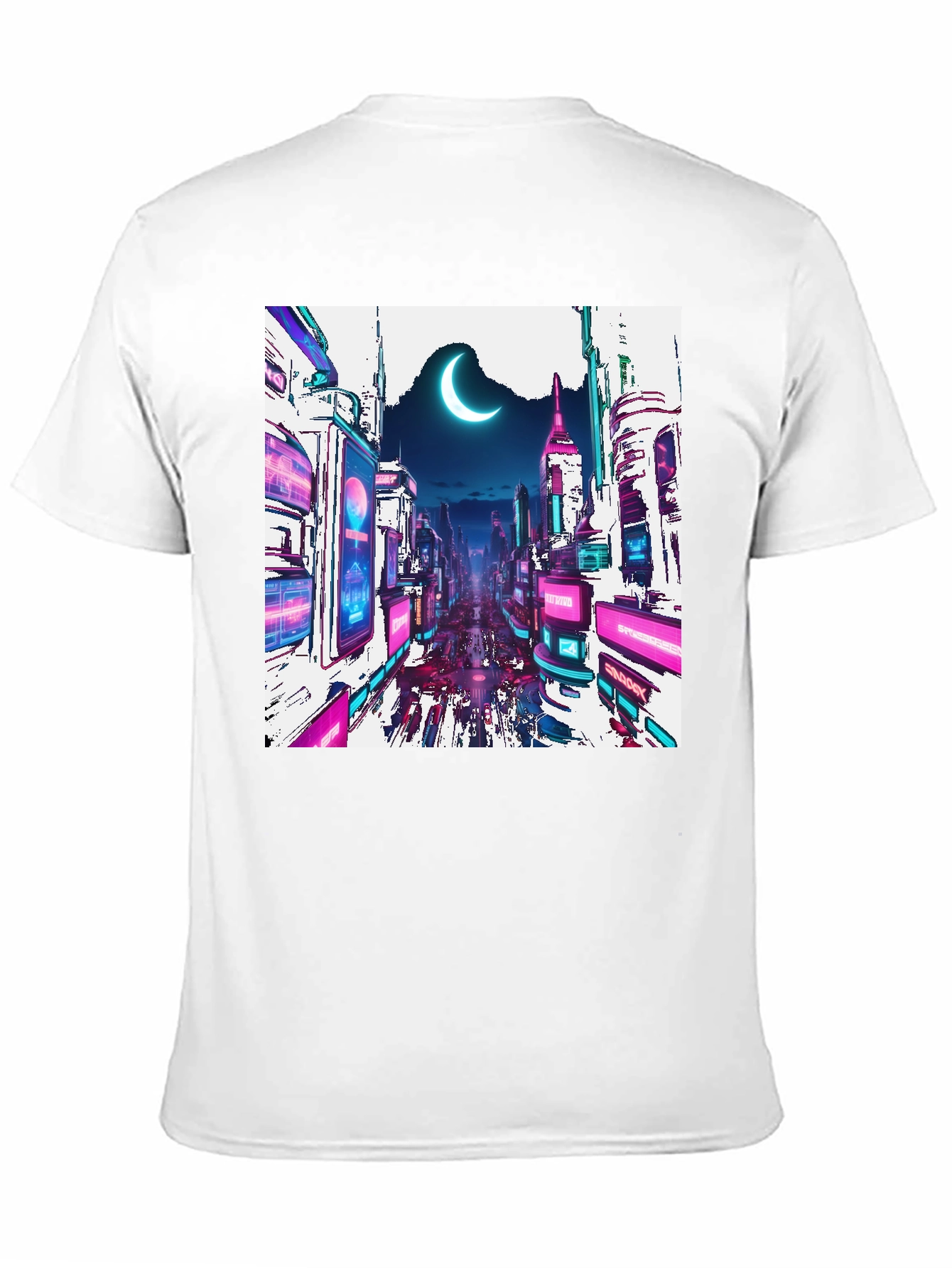 Black Cyberpunk Cityscape Graphic Tee - Crescent Moon Edition view 11