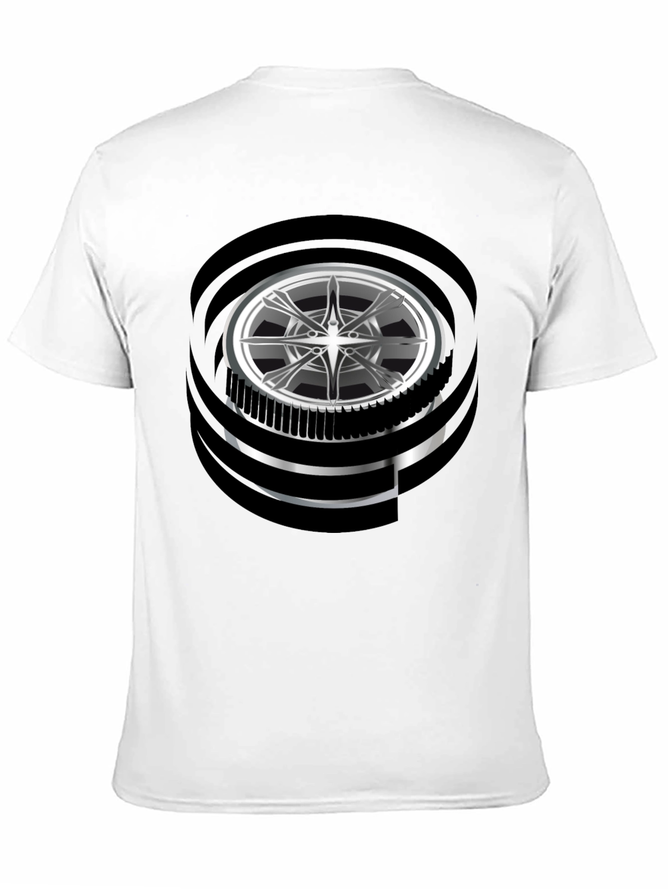 Black Modern Graphic Wheel Design Black T-Shirt view 11