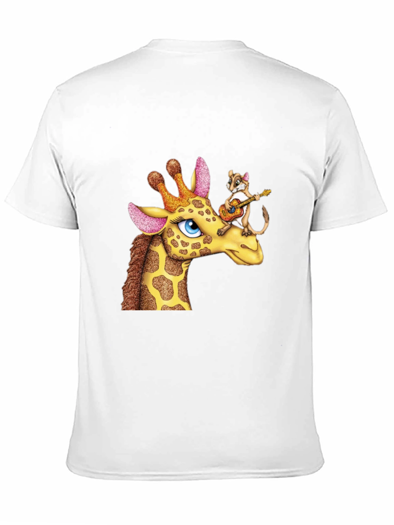 Black Giraffe & Squirrel Cartoon Graphic Black T-Shirt view 11