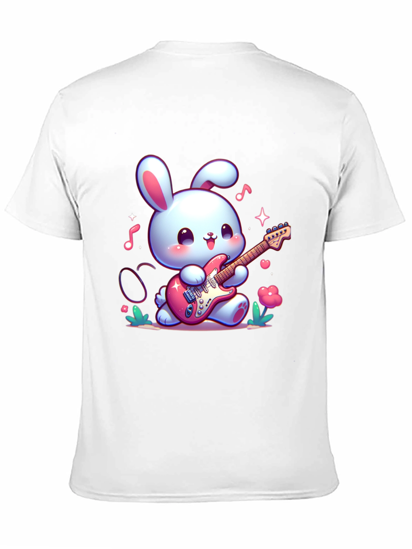 Black Cute Bunny Guitarist Black T-Shirt view 11