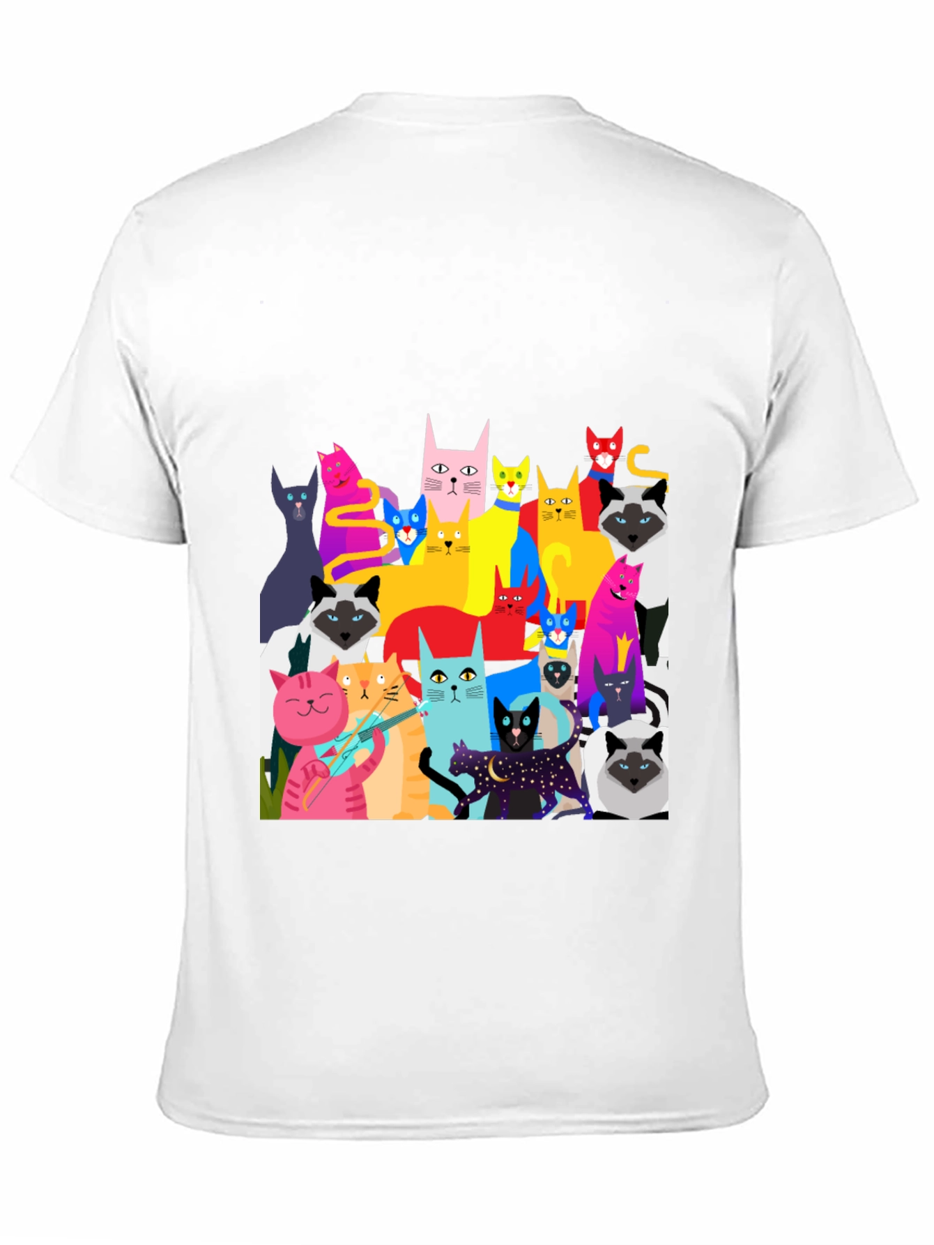 Black Colorful Cat Graphic Tee - Unique Fun Design view 11
