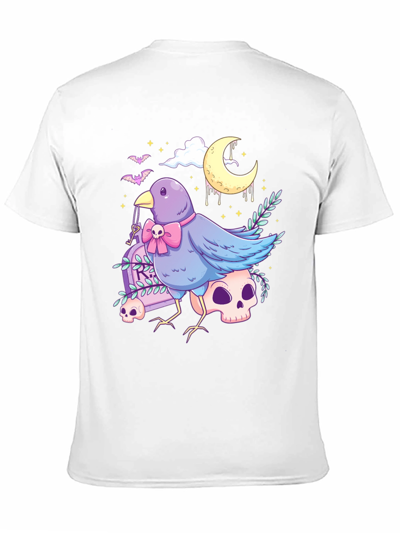 Black Gothic Bird Graphic Tee - Skull & Moon Design view 11