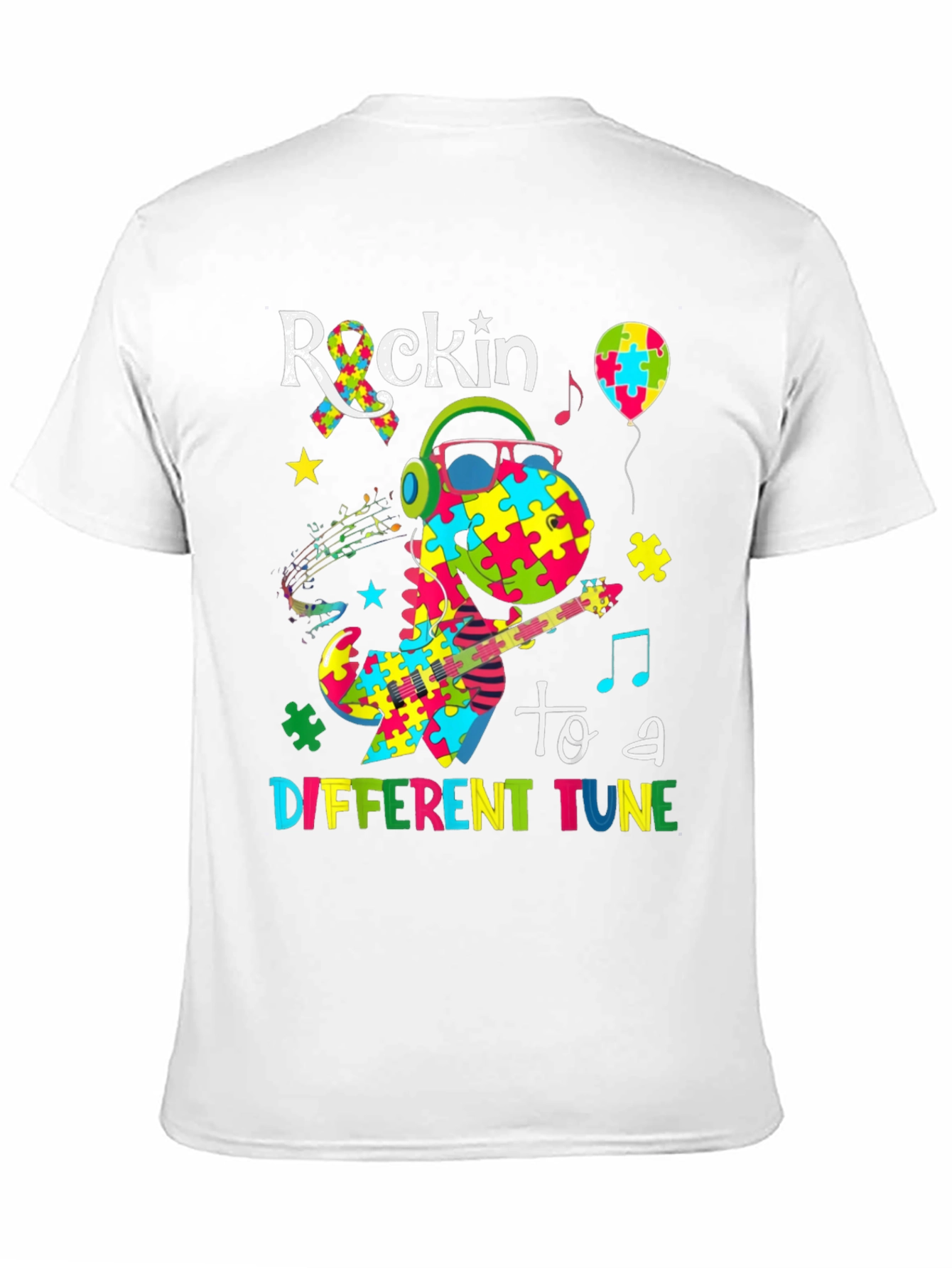 Black Rockin' to a Different Tune Autism Awareness T-Shirt view 11