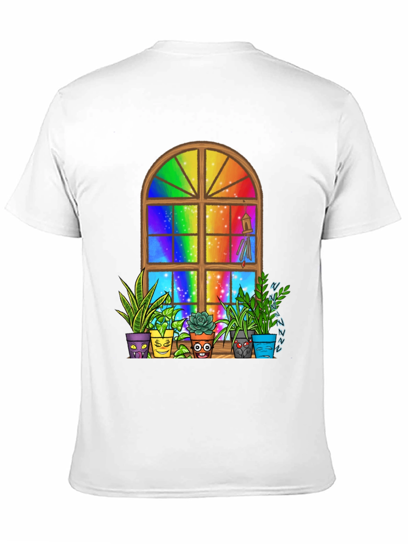 Black Rainbow Window Potted Plants Graphic Tee view 11