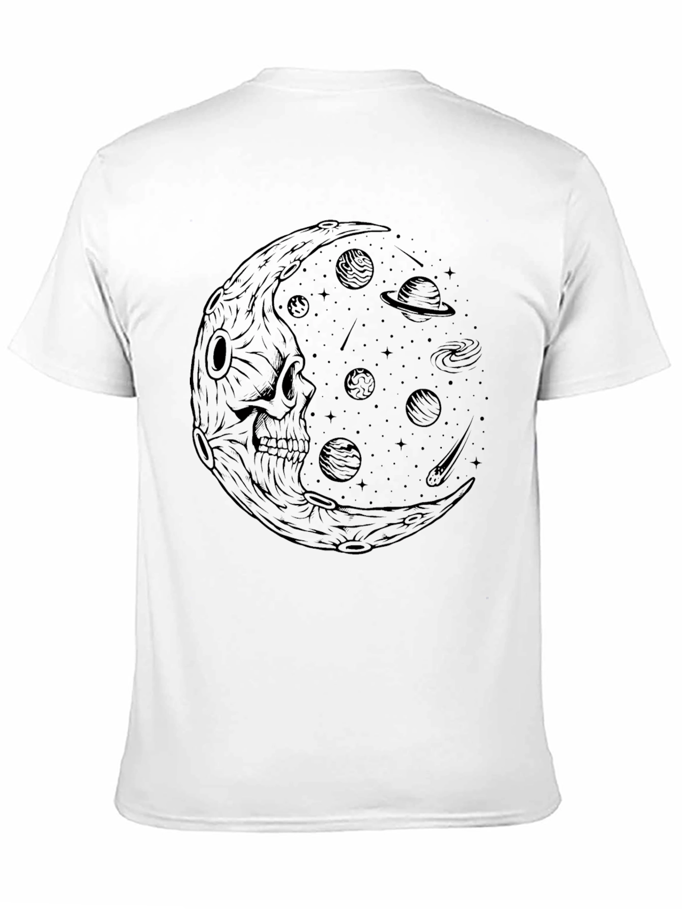 Black Skull Moon Galaxy Graphic Tee - Black Cotton T-Shirt view 11