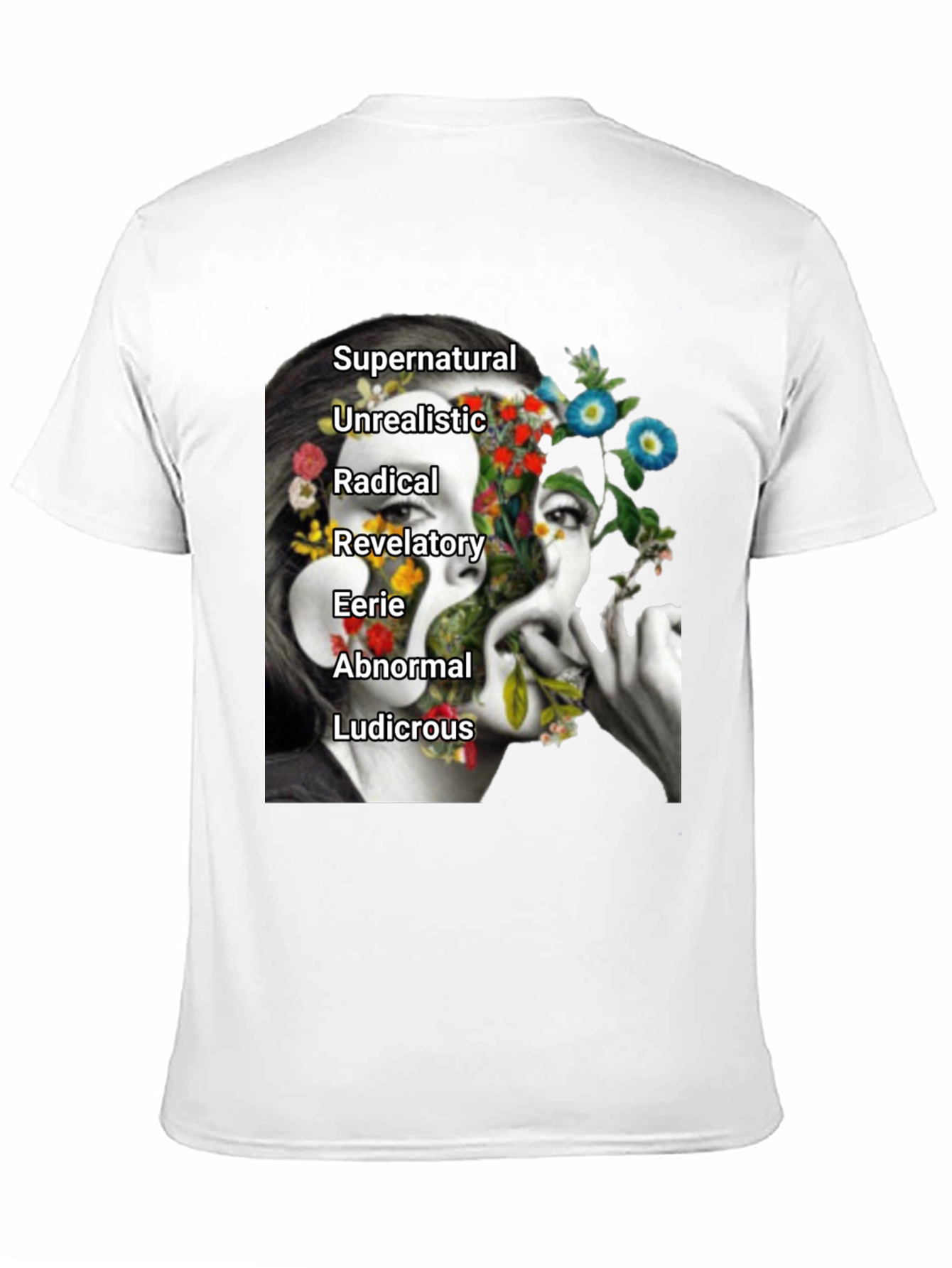 Black Surreal Floral Woman's Face Graphic Tee view 11