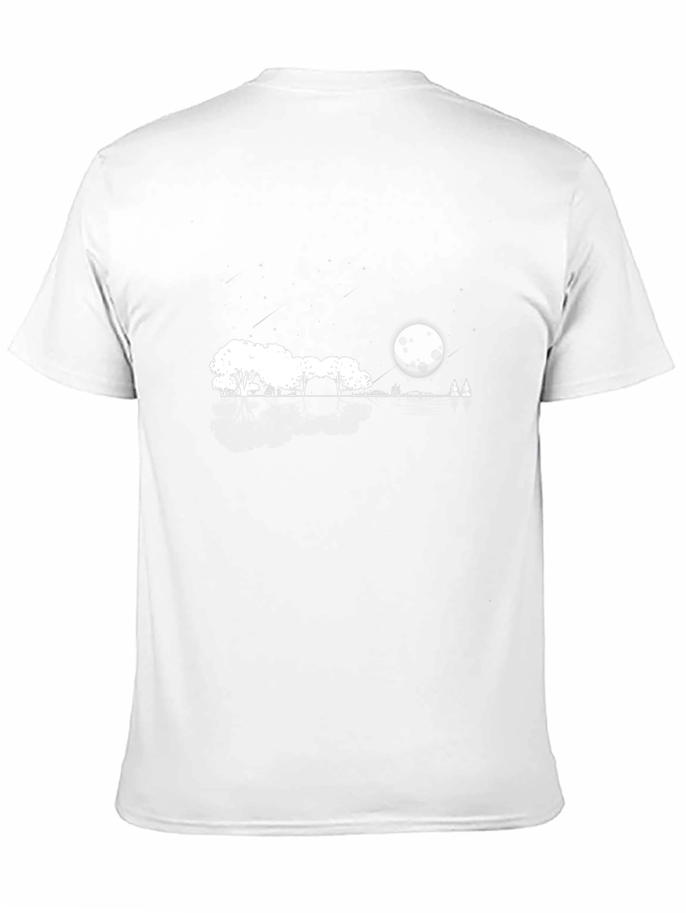 Black Men's Black T-Shirt with Moonlit Landscape Design view 11