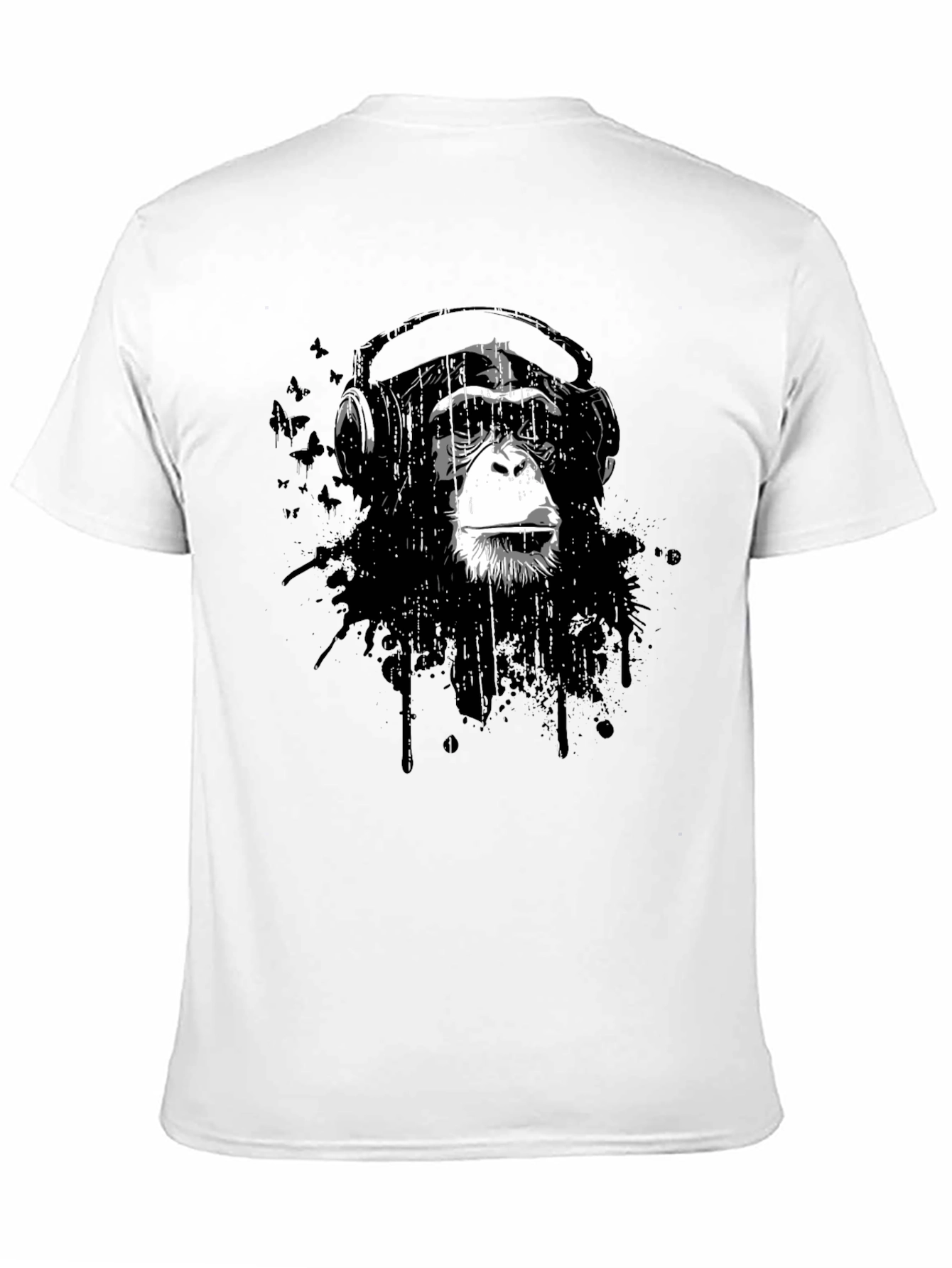 Black Cool Monkey Headphone Graphic T-Shirt view 11