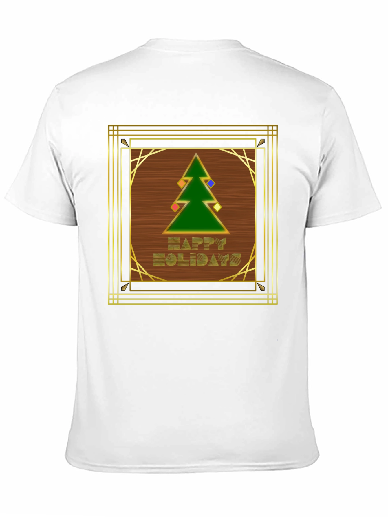 Black Art Deco Holiday T-Shirt - Happy Holidays Tree Design view 11