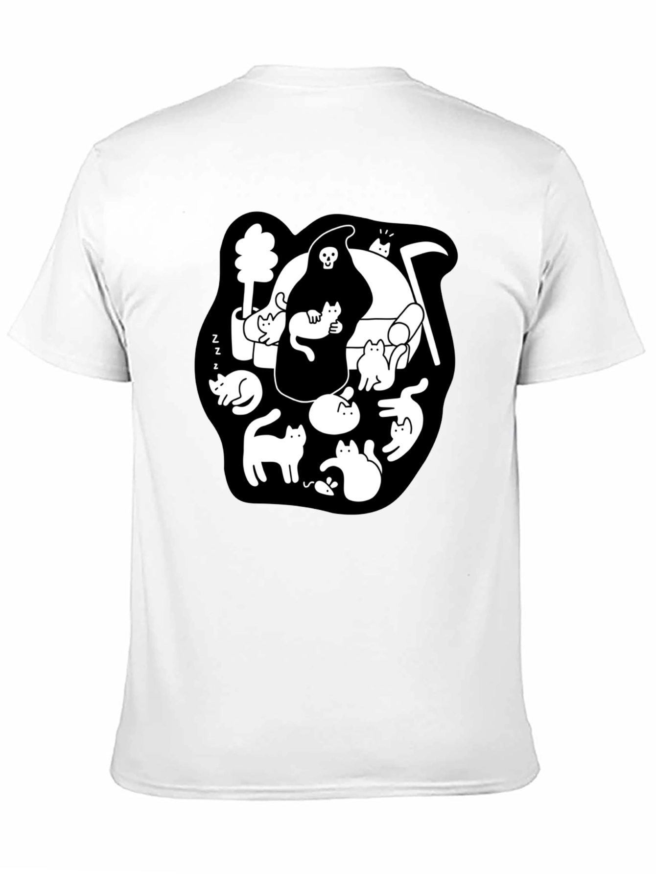 Black Grim Reaper & Cats Graphic Black T-Shirt view 11