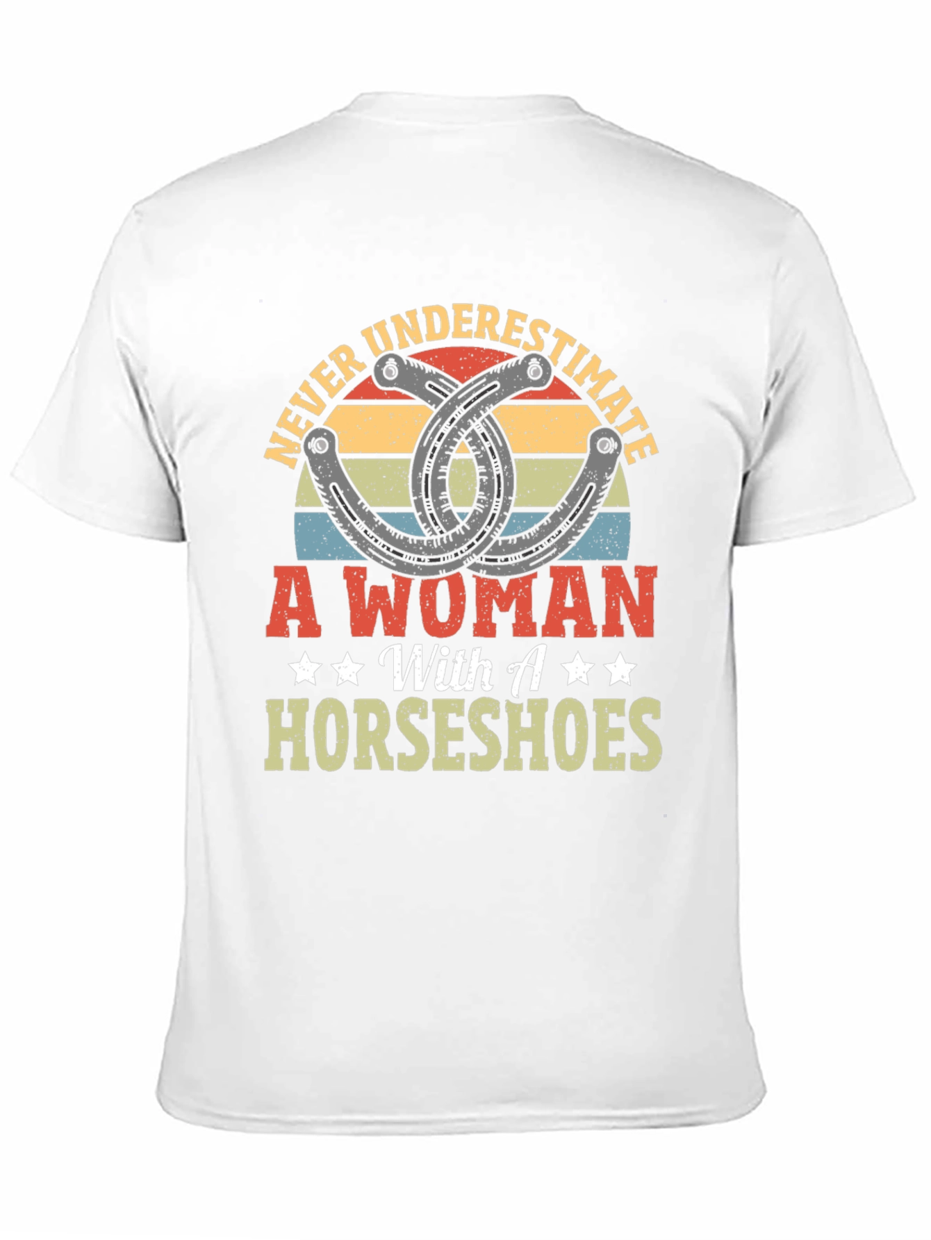 Black Never Underestimate A Woman with Horseshoes Graphic Tee view 11