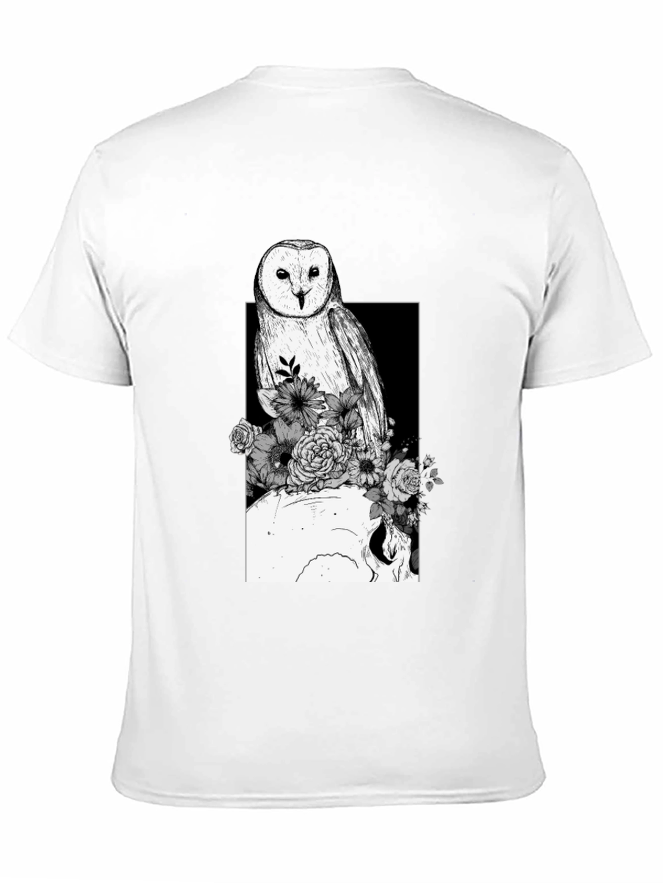 Black Owl Skull Floral Black Tee view 11