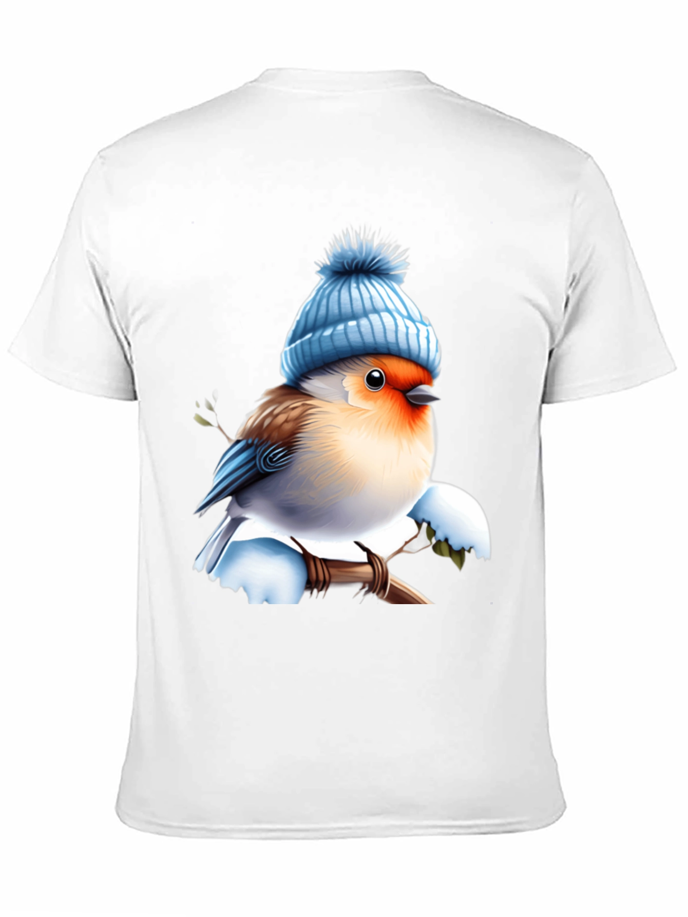 Winter Bird T-Shirt - Cute Blue Hat Design - 11
