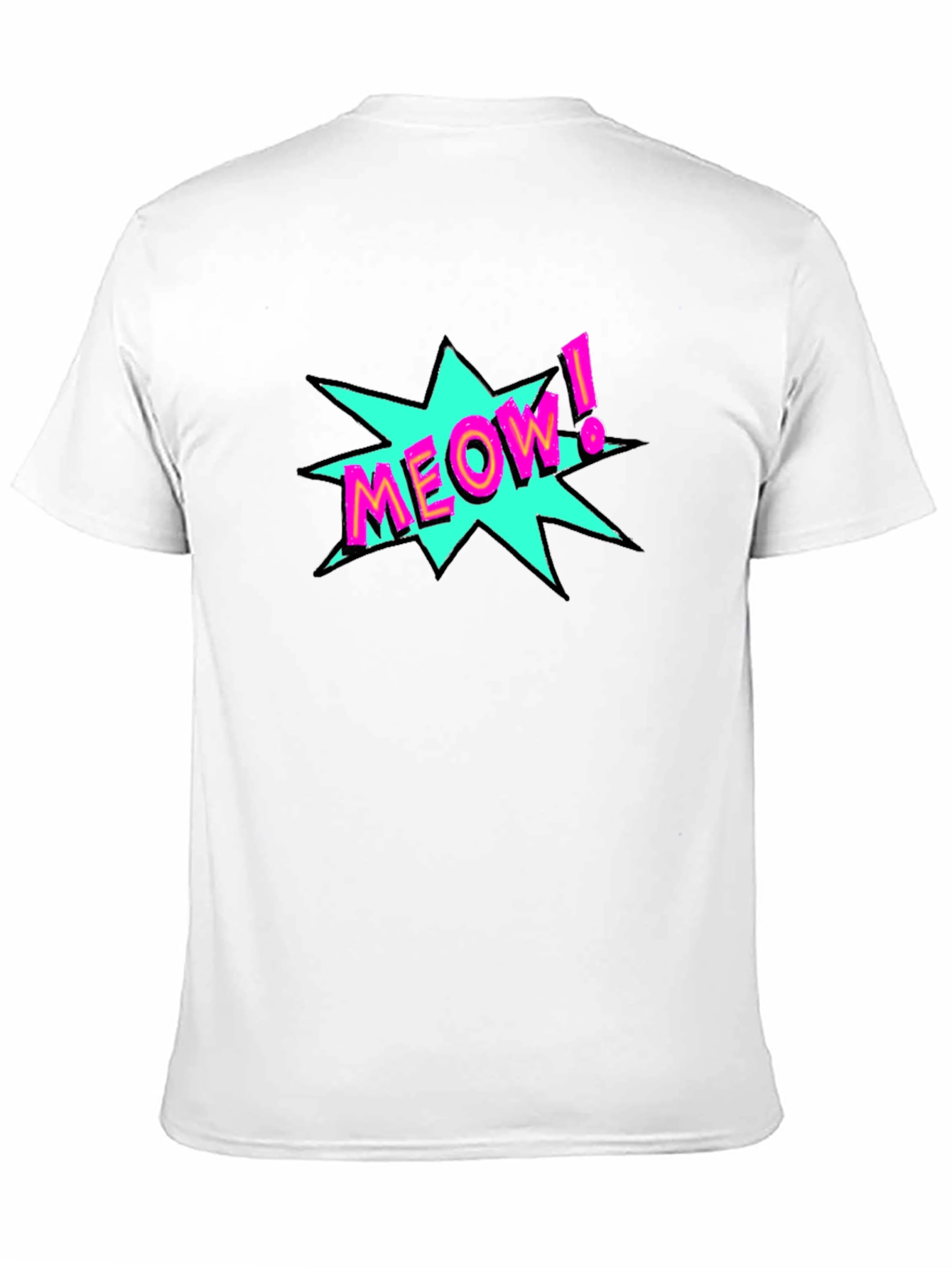 Black Meow! Pop Art Graphic Print Black T-Shirt view 11