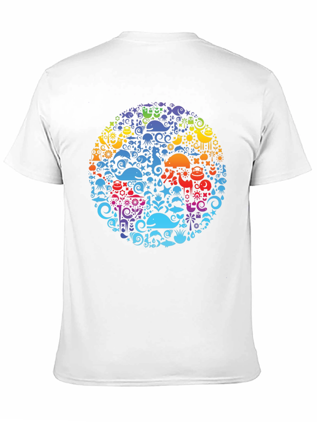 Black Tee with Colorful Aquatic Circle Design - 11